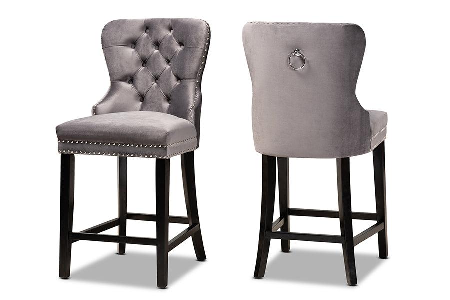 Howell Modern Transitional Velvet Upholstered and Finished Wood 2-Piece Counter Stool Set