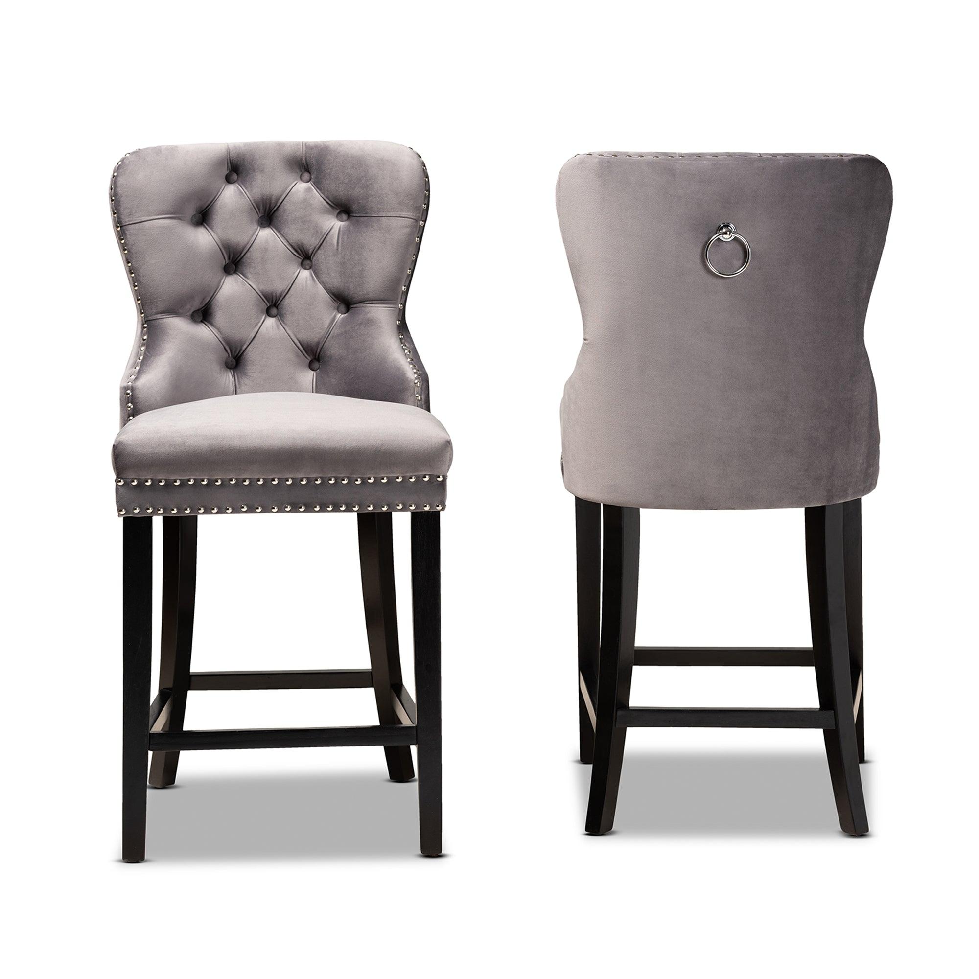 Howell Modern Transitional Velvet Upholstered and Finished Wood 2-Piece Counter Stool Set