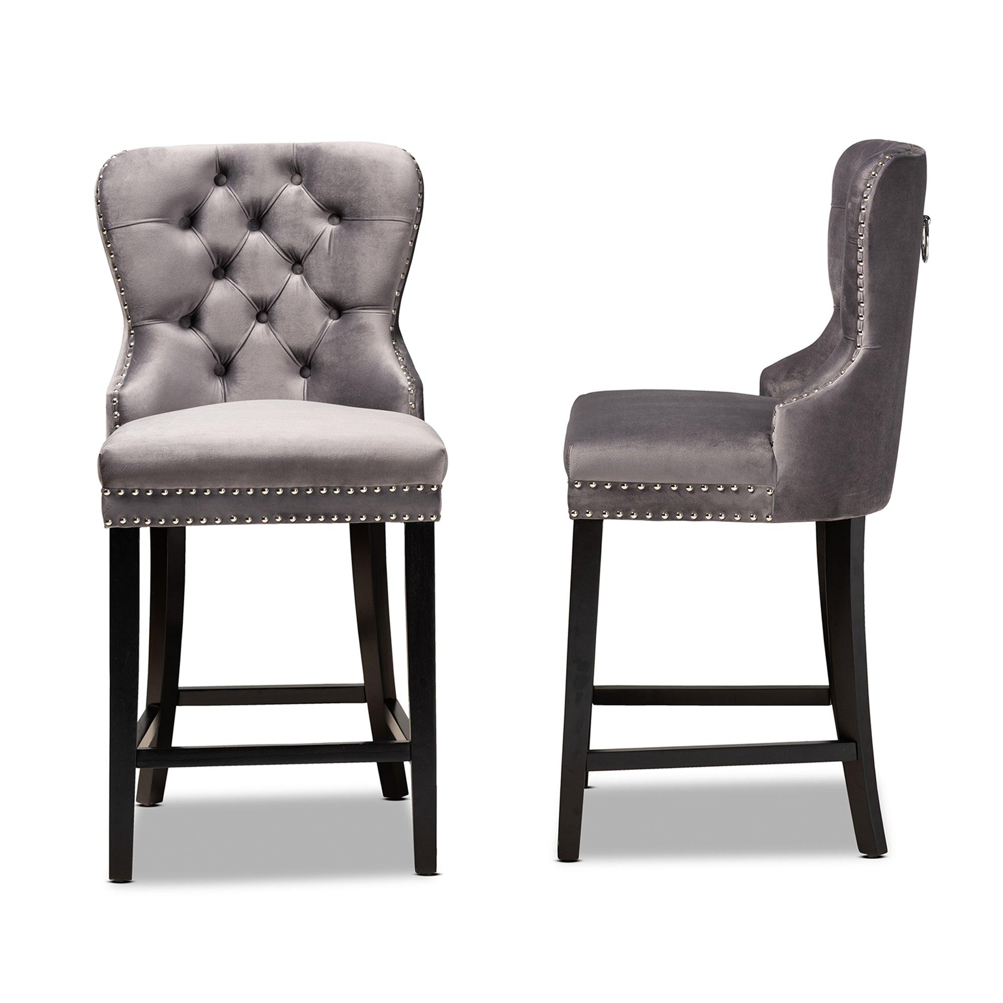 Howell Modern Transitional Velvet Upholstered and Finished Wood 2-Piece Counter Stool Set