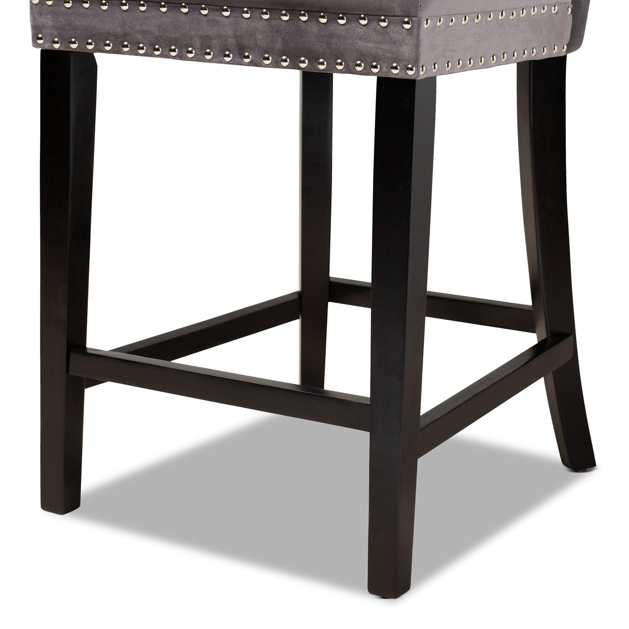 Howell Modern Transitional Velvet Upholstered and Finished Wood 2-Piece Counter Stool Set