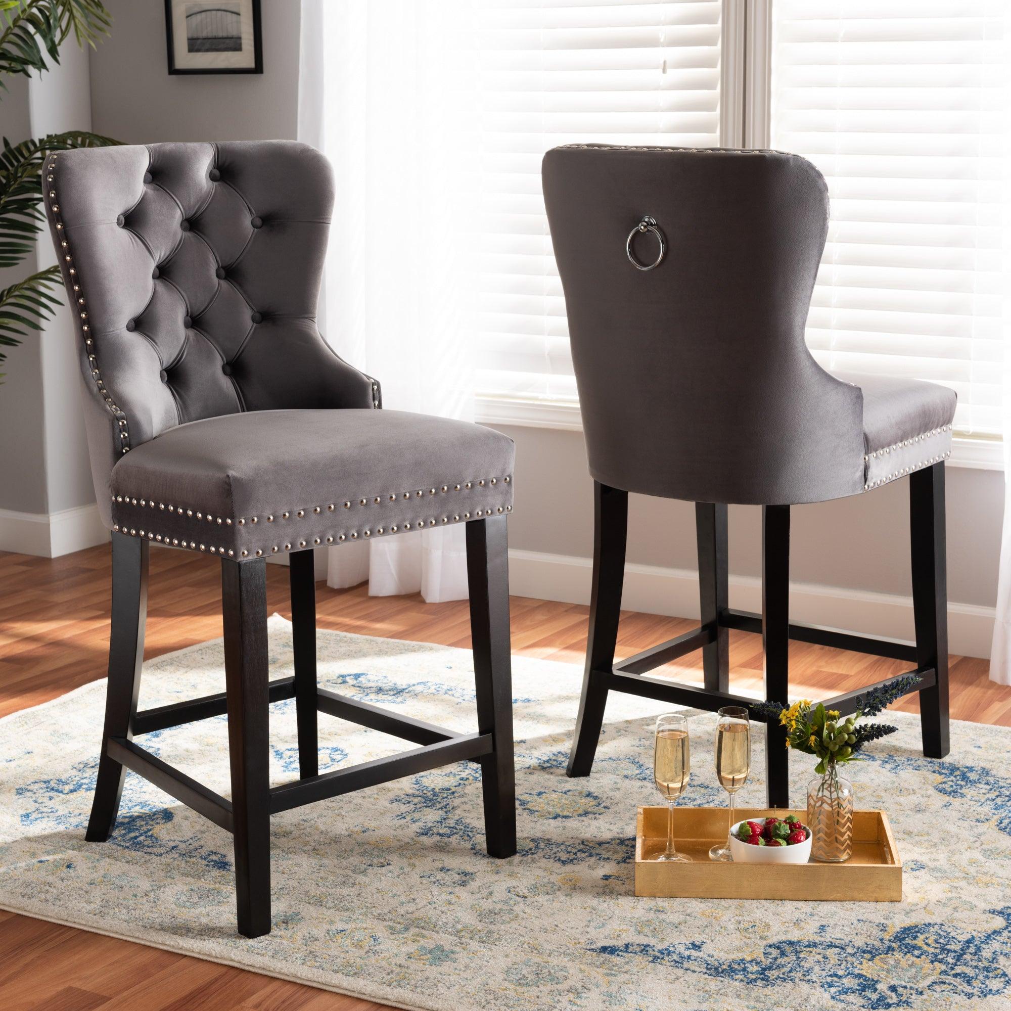 Howell Modern Transitional Velvet Upholstered and Finished Wood 2-Piece Counter Stool Set