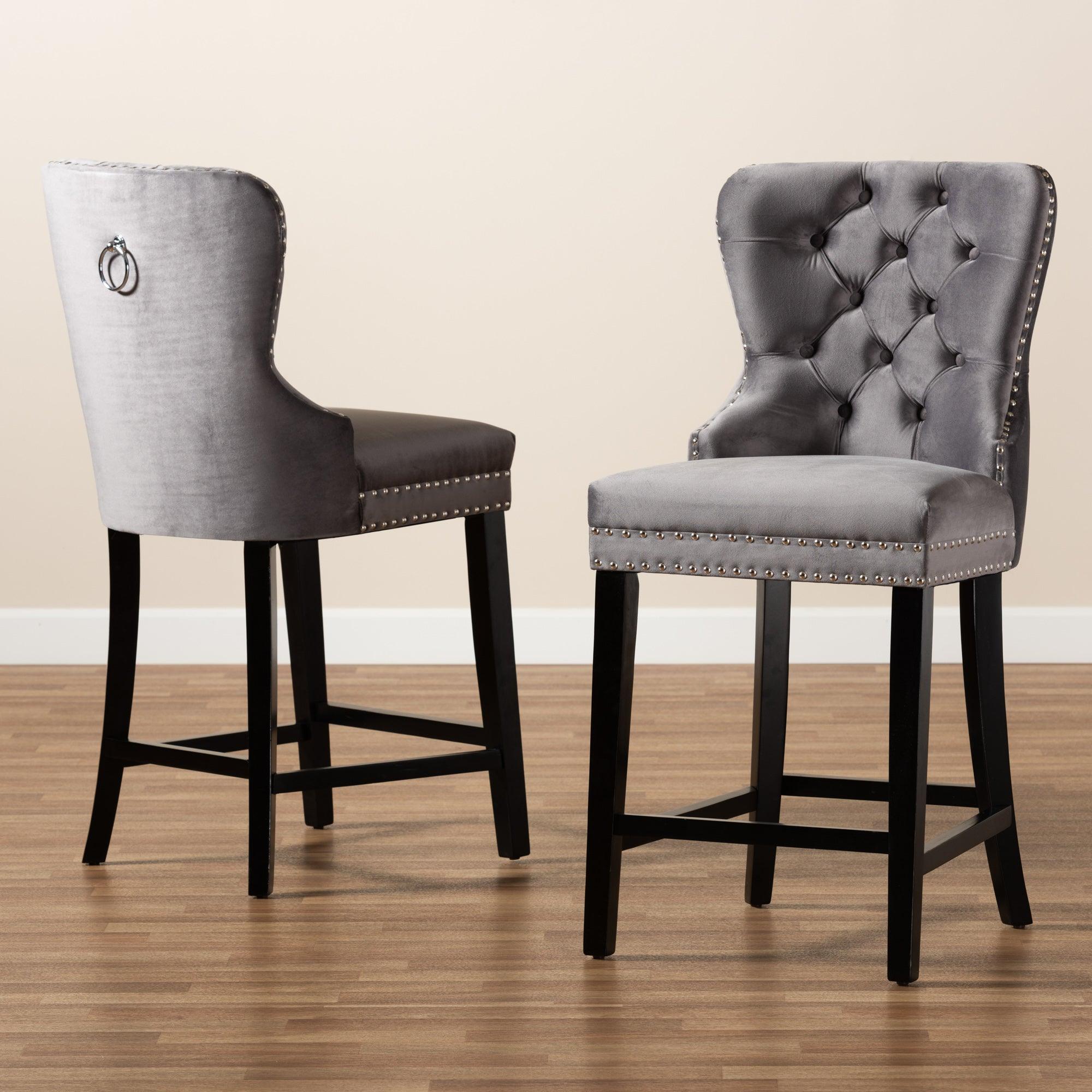 Howell Modern Transitional Velvet Upholstered and Finished Wood 2-Piece Counter Stool Set