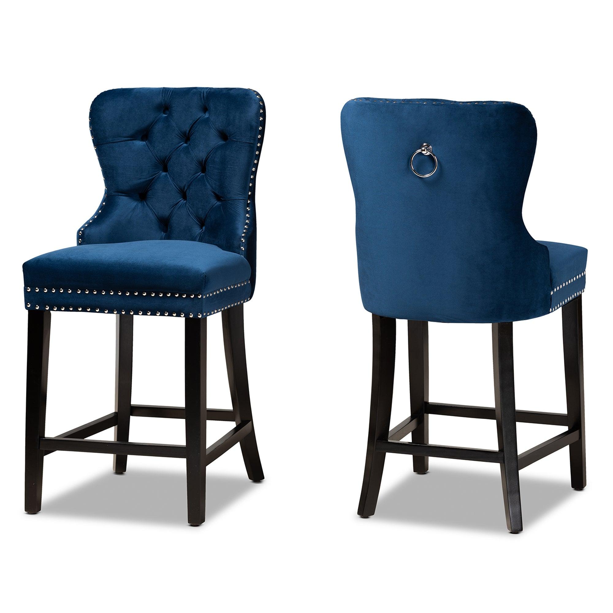 Howell Modern Transitional Velvet Upholstered and Finished Wood 2-Piece Counter Stool Set