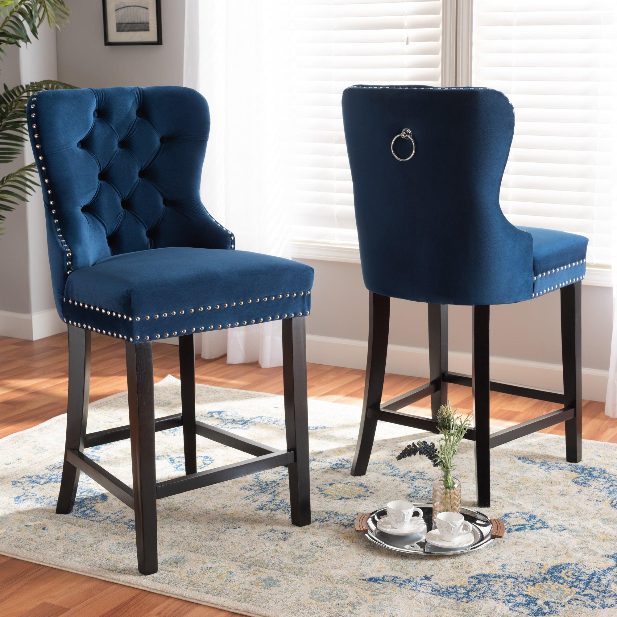 Howell Modern Transitional Velvet Upholstered and Finished Wood 2-Piece Counter Stool Set