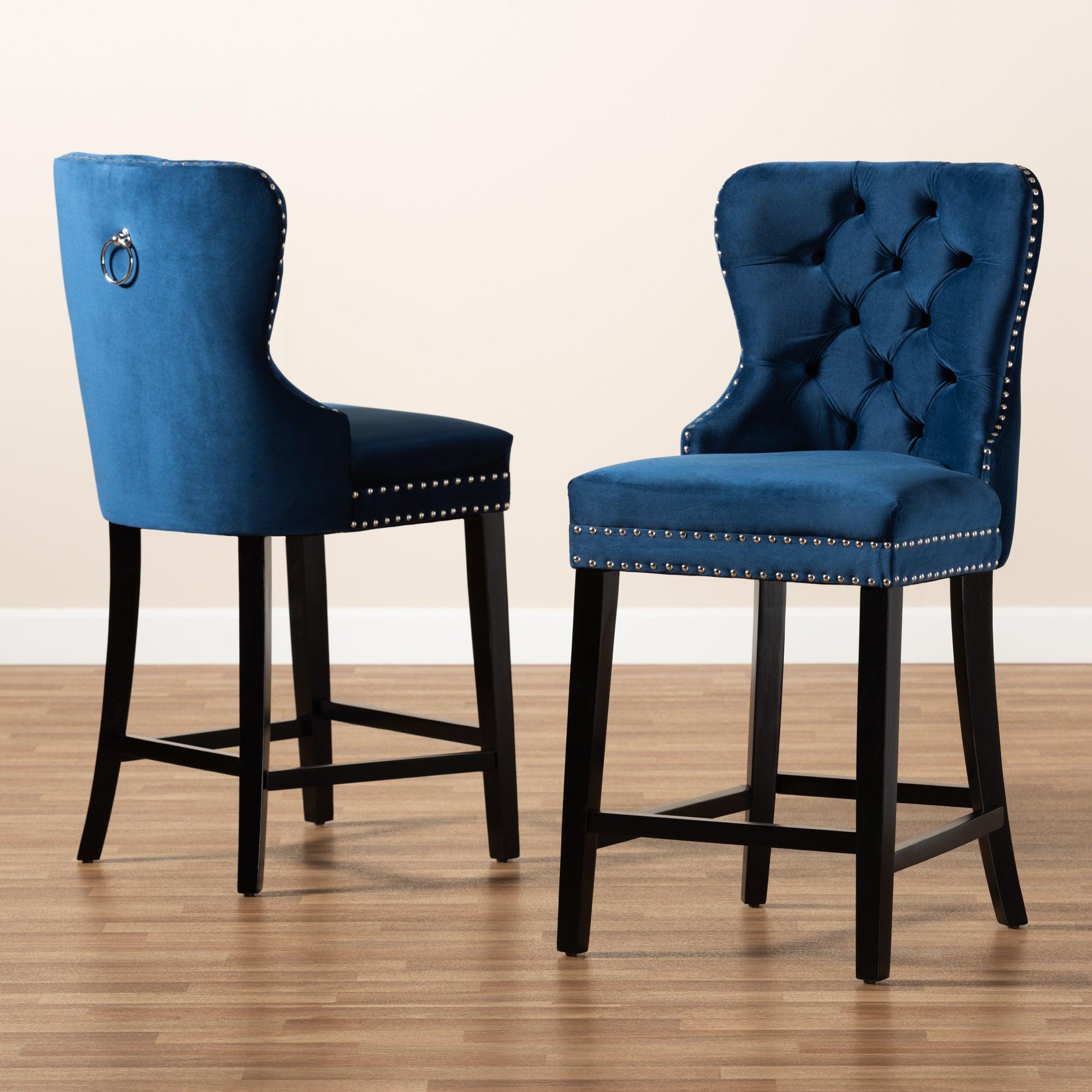 Howell Modern Transitional Velvet Upholstered and Finished Wood 2-Piece Counter Stool Set