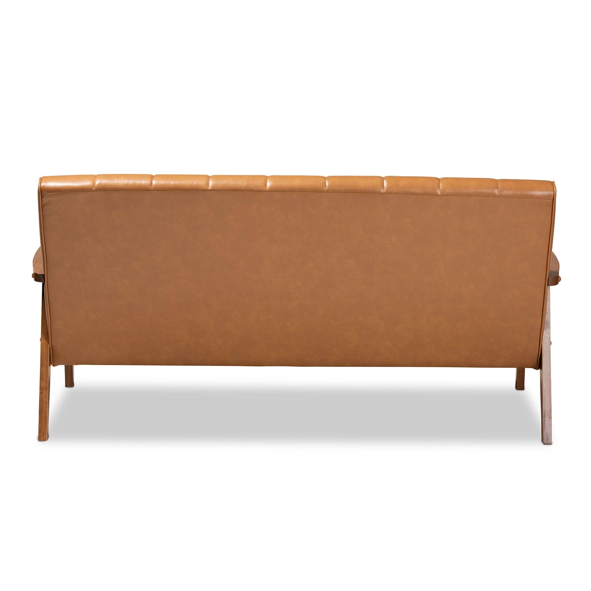 Nikko Mid-century Modern Faux Leather Upholstered and finished Wood Sofa