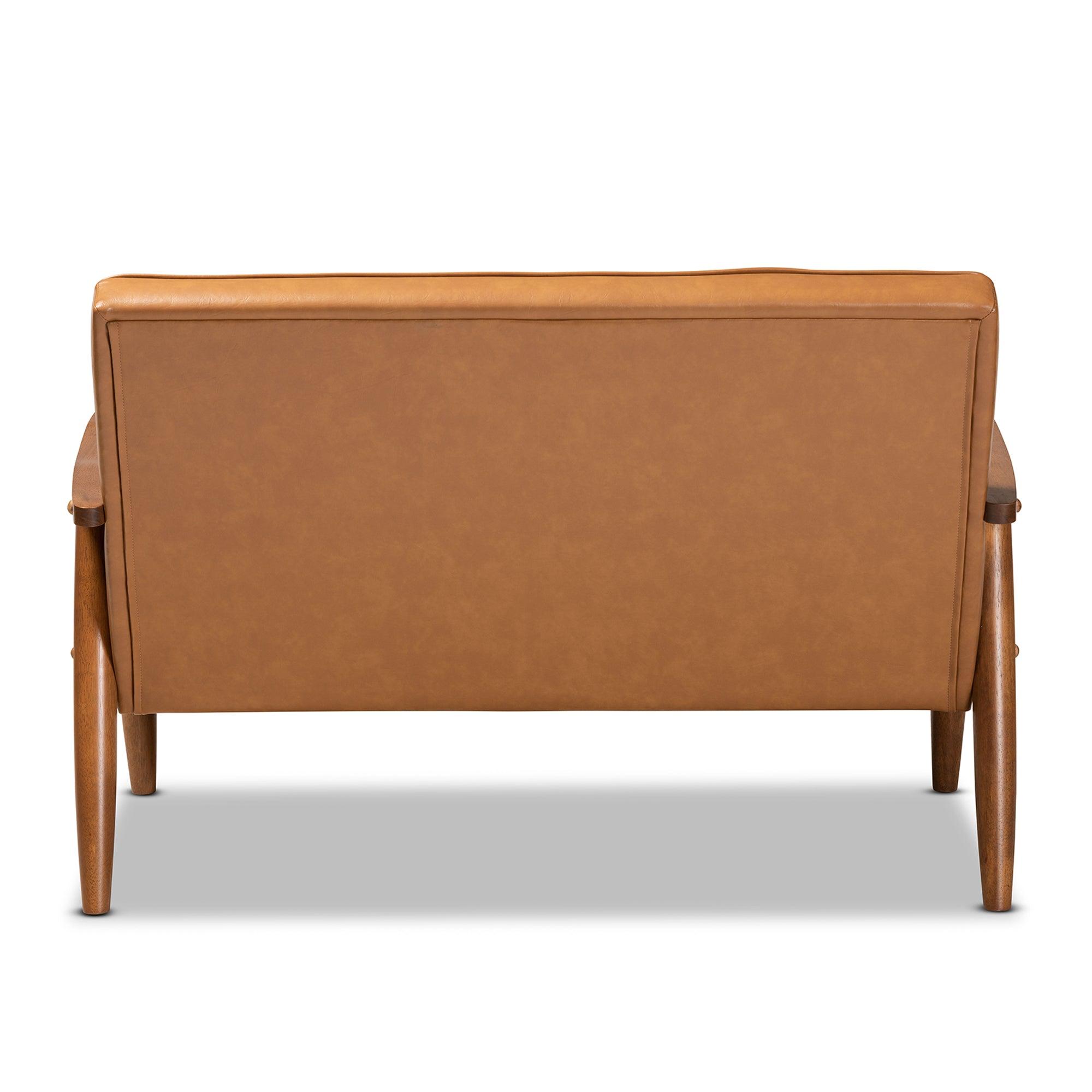 Sorrento Mid-Century Modern Faux Leather Upholstered and Finished Wood Loveseat