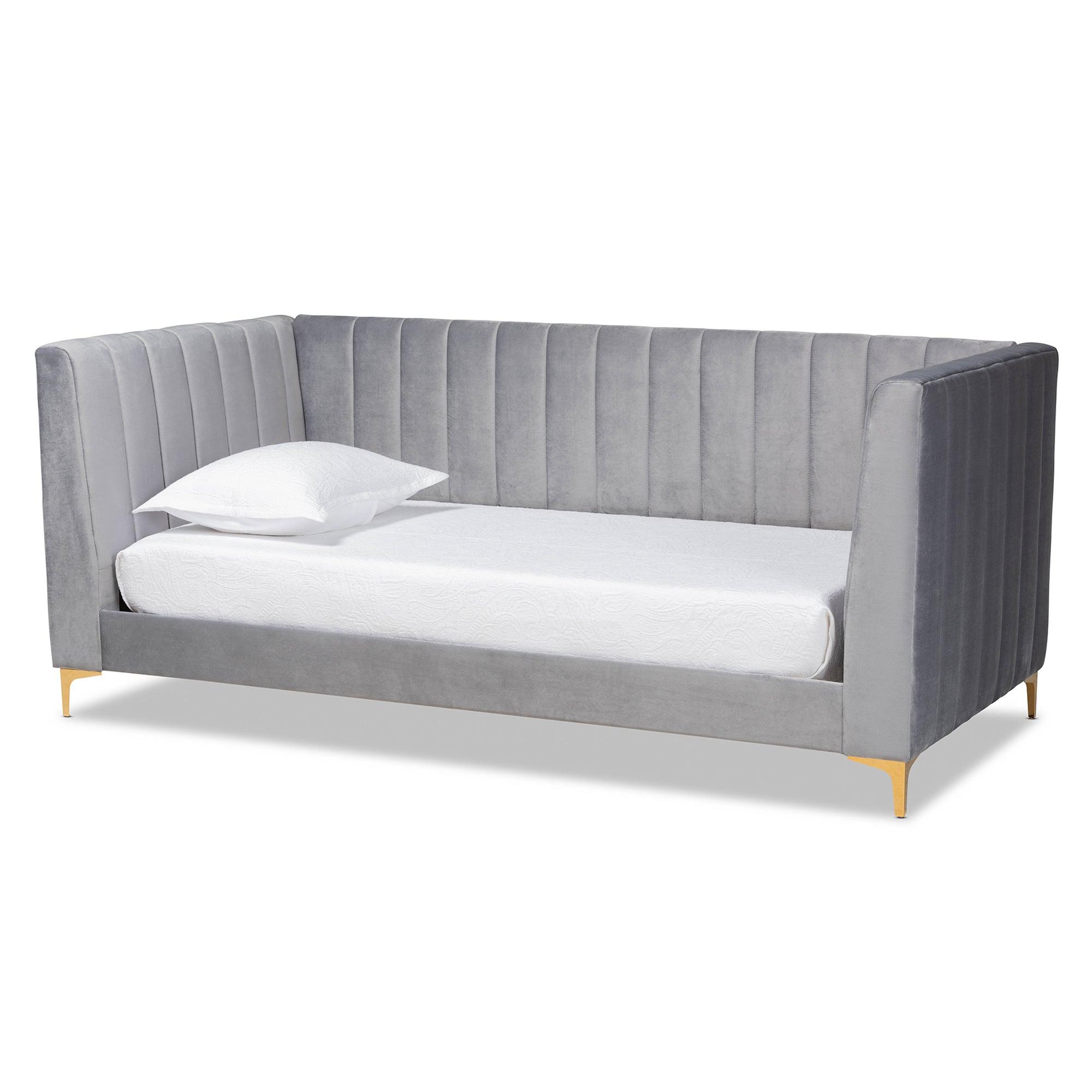 Oksana Modern Contemporary Glam and Luxe Light Velvet Fabric Upholstered and Finished Daybed