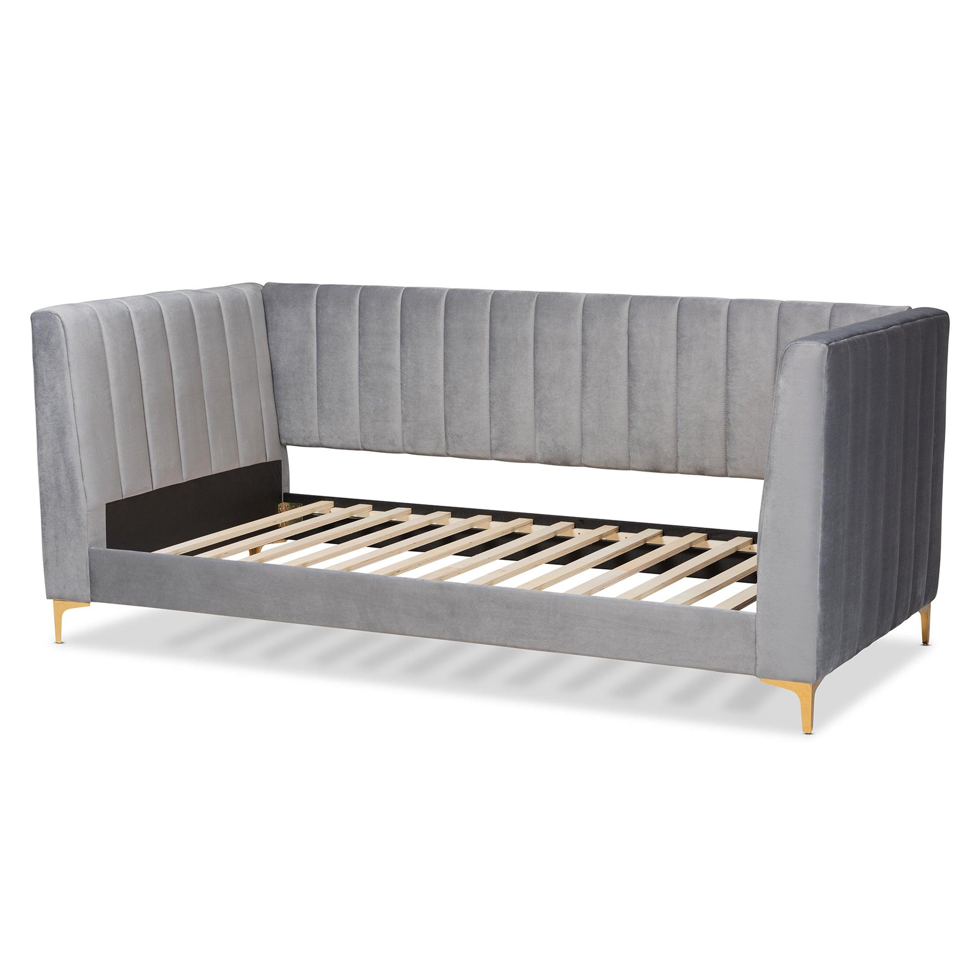 Oksana Modern Contemporary Glam and Luxe Light Velvet Fabric Upholstered and Finished Daybed