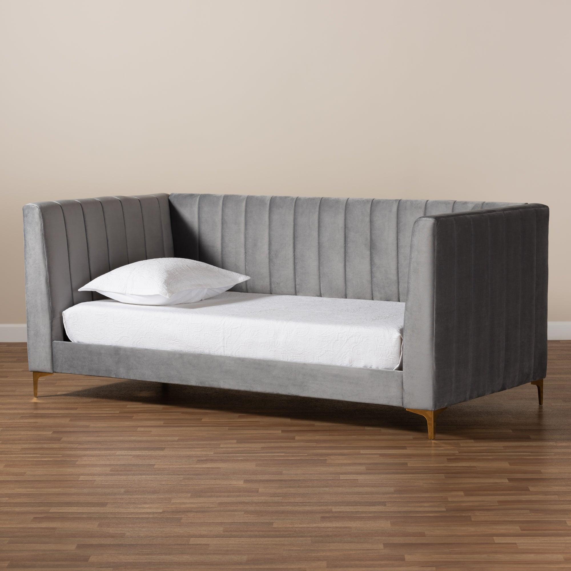 Oksana Modern Contemporary Glam and Luxe Light Velvet Fabric Upholstered and Finished Daybed