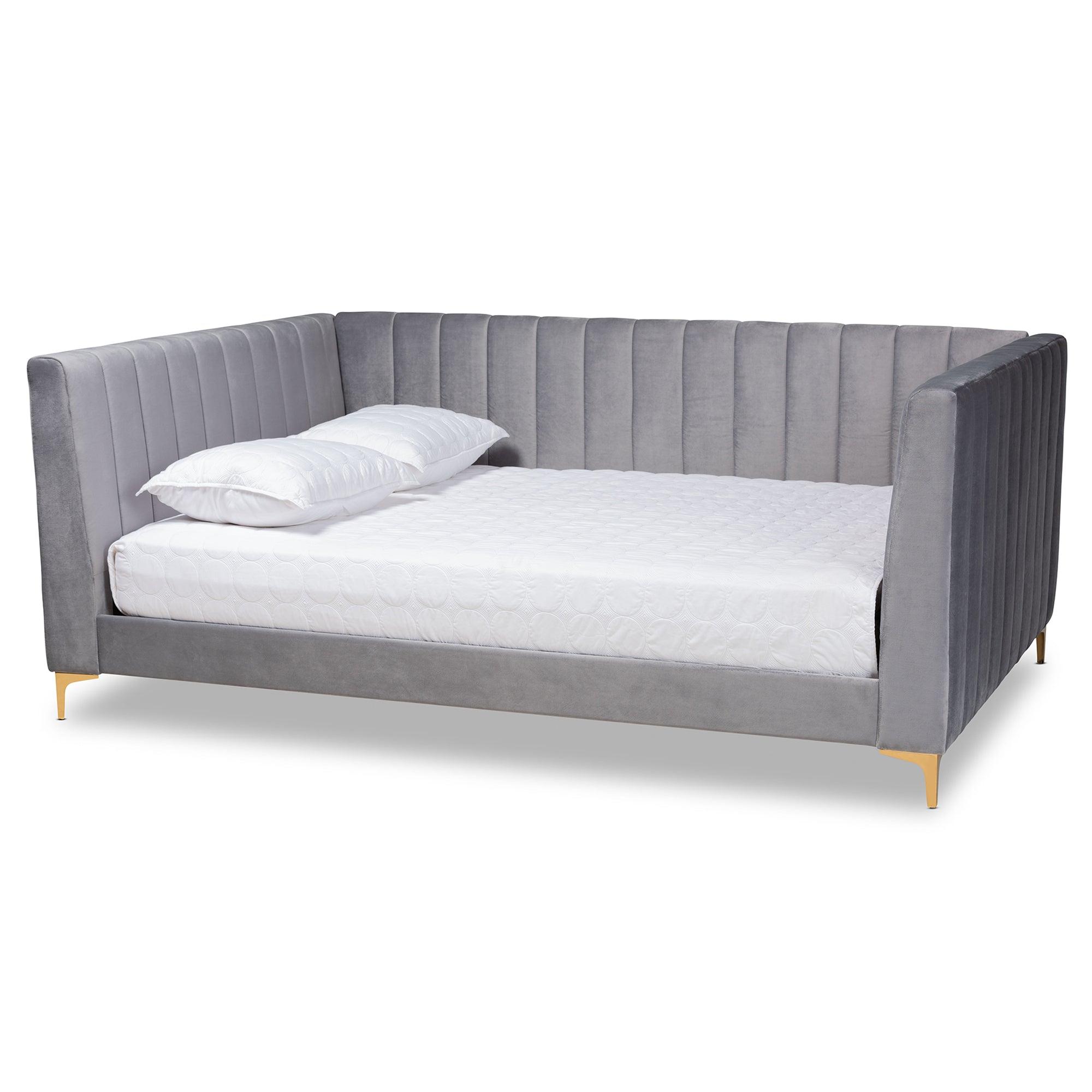 Oksana Modern Contemporary Glam and Luxe Light Velvet Fabric Upholstered and Finished Daybed