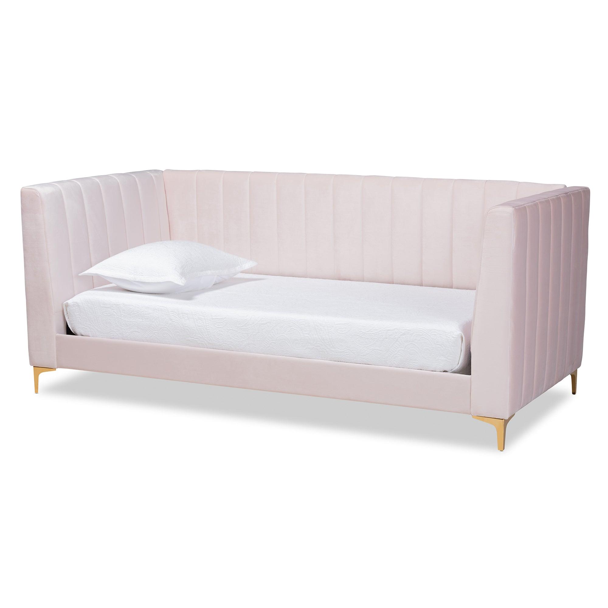 Oksana Modern Contemporary Glam and Luxe Light Velvet Fabric Upholstered and Finished Daybed