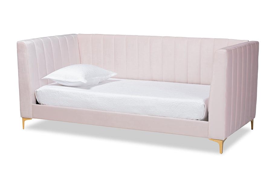 Oksana Modern Contemporary Glam and Luxe Light Velvet Fabric Upholstered and Finished Daybed