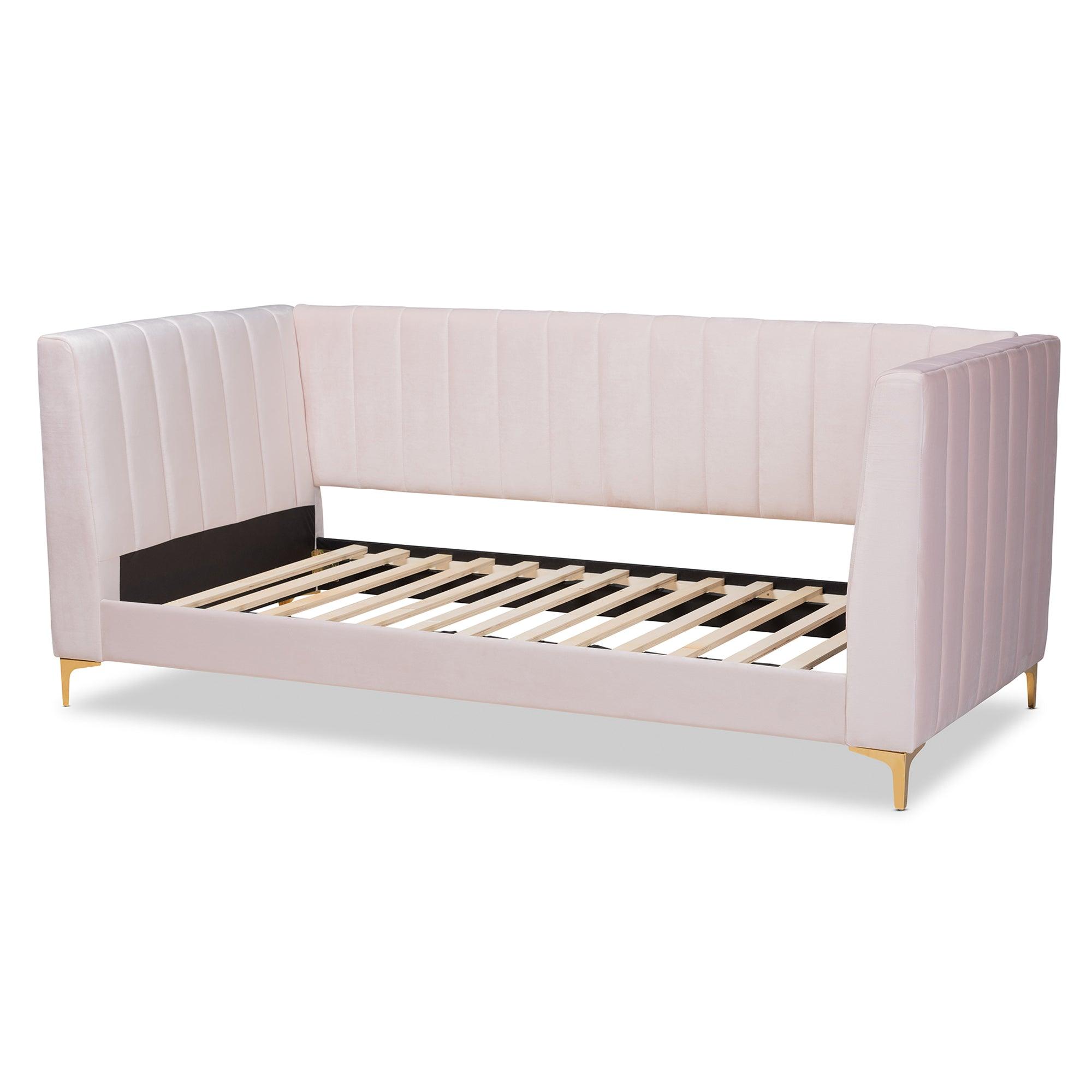 Oksana Modern Contemporary Glam and Luxe Light Velvet Fabric Upholstered and Finished Daybed