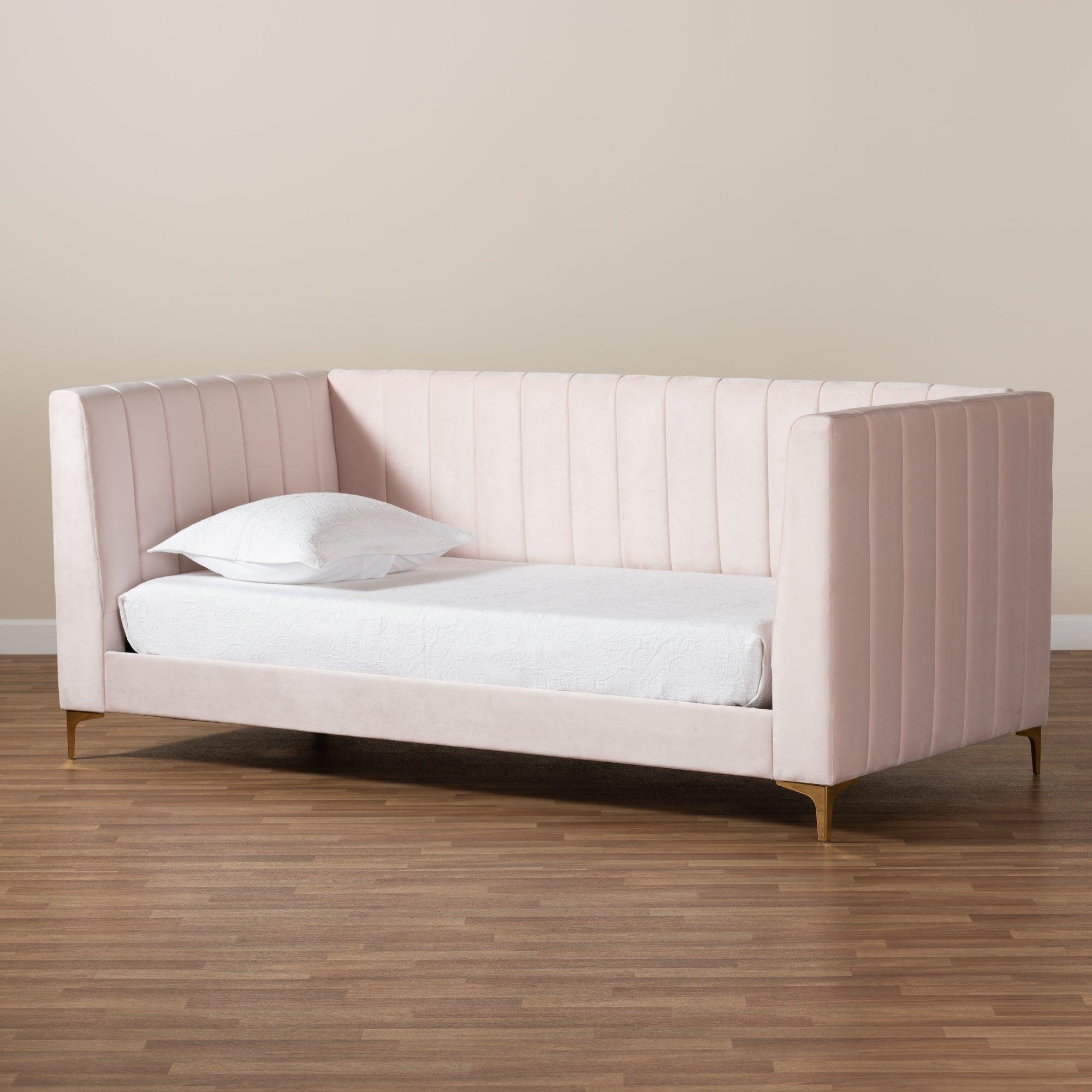 Oksana Modern Contemporary Glam and Luxe Light Velvet Fabric Upholstered and Finished Daybed