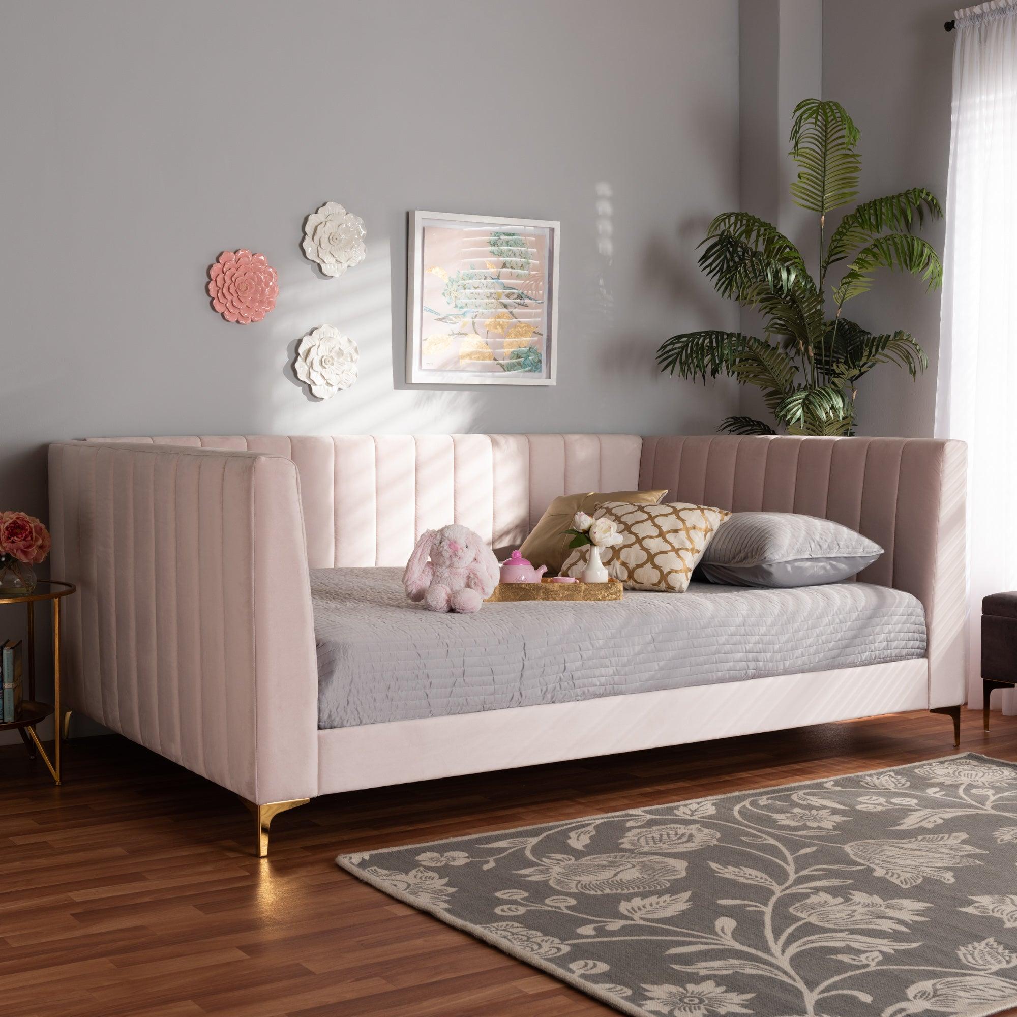 Oksana Modern Contemporary Glam and Luxe Light Velvet Fabric Upholstered and Finished Daybed