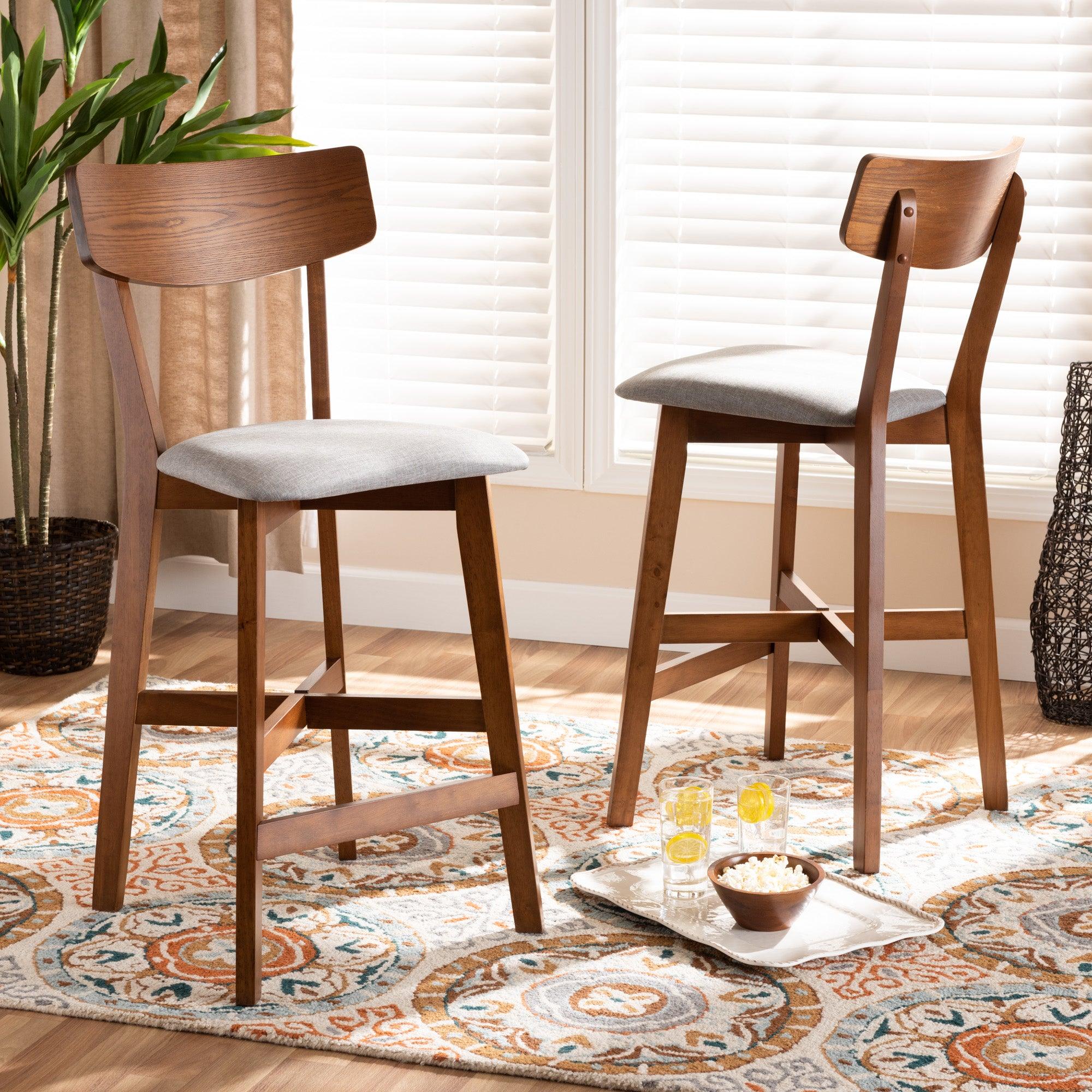 Cameron Modern and Contemporary Transitional Fabric Upholstered and Finished Wood 2-Piece Counter Stool Set