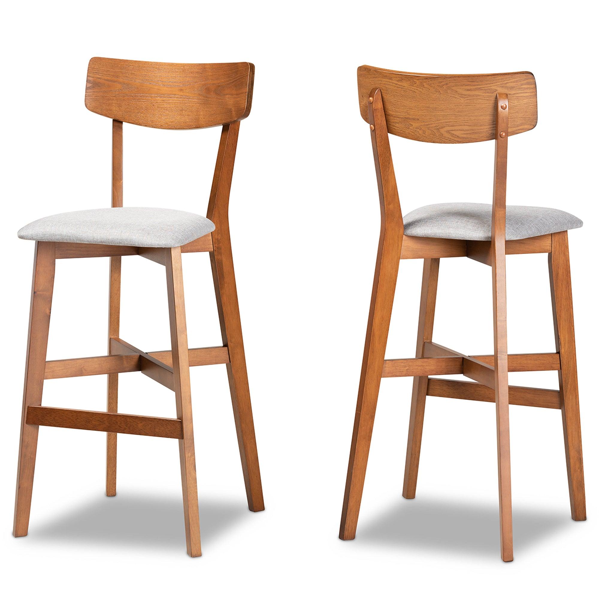 Cameron Modern and Contemporary Transitional Fabric Upholstered and Finished Wood 2-Piece Bar Stool Set