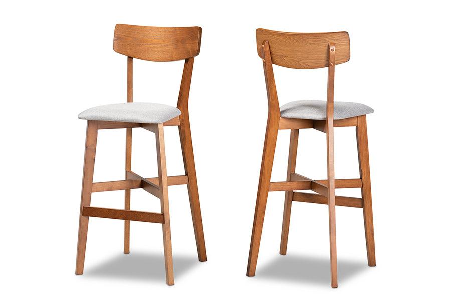 Cameron Modern and Contemporary Transitional Fabric Upholstered and Finished Wood 2-Piece Bar Stool Set