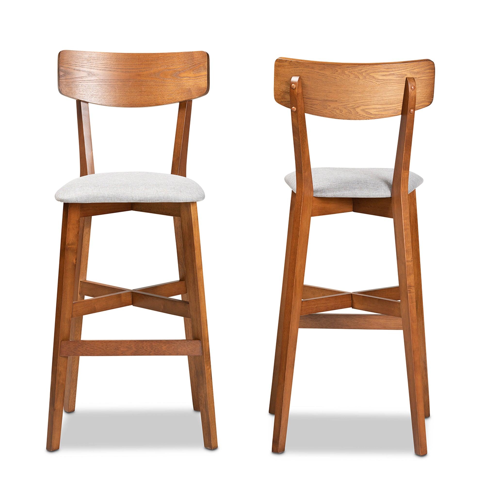 Cameron Modern and Contemporary Transitional Fabric Upholstered and Finished Wood 2-Piece Bar Stool Set