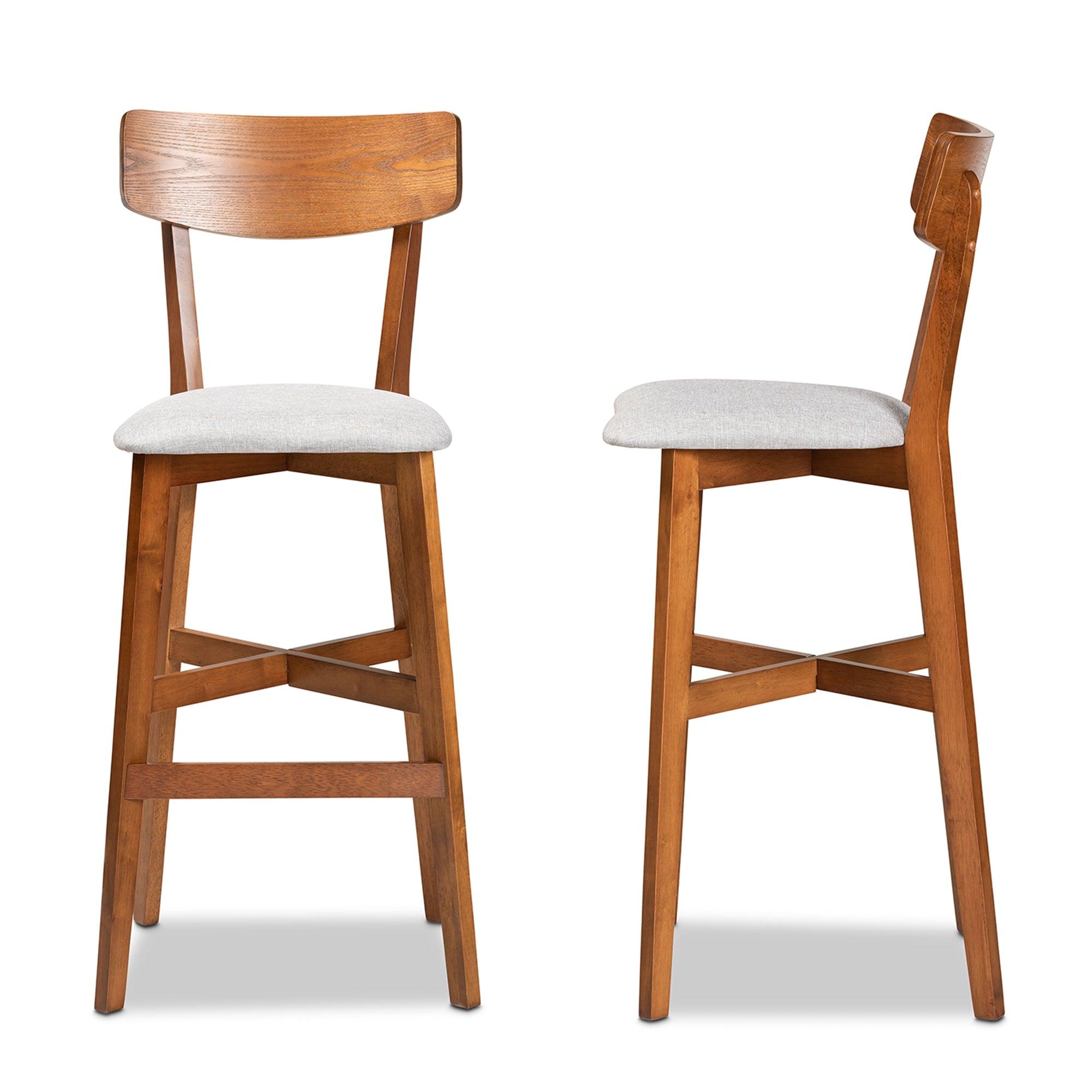 Cameron Modern and Contemporary Transitional Fabric Upholstered and Finished Wood 2-Piece Bar Stool Set