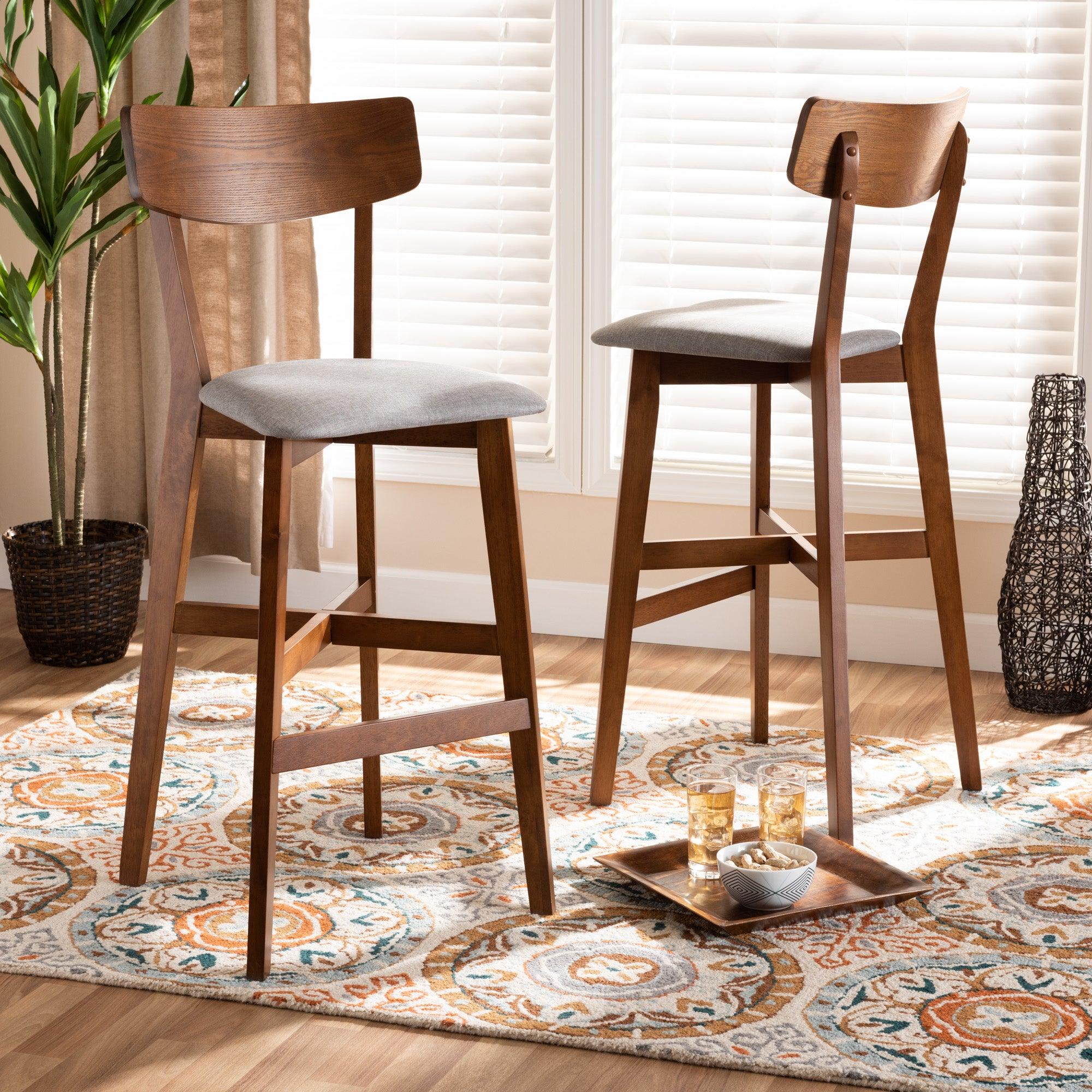 Cameron Modern and Contemporary Transitional Fabric Upholstered and Finished Wood 2-Piece Bar Stool Set