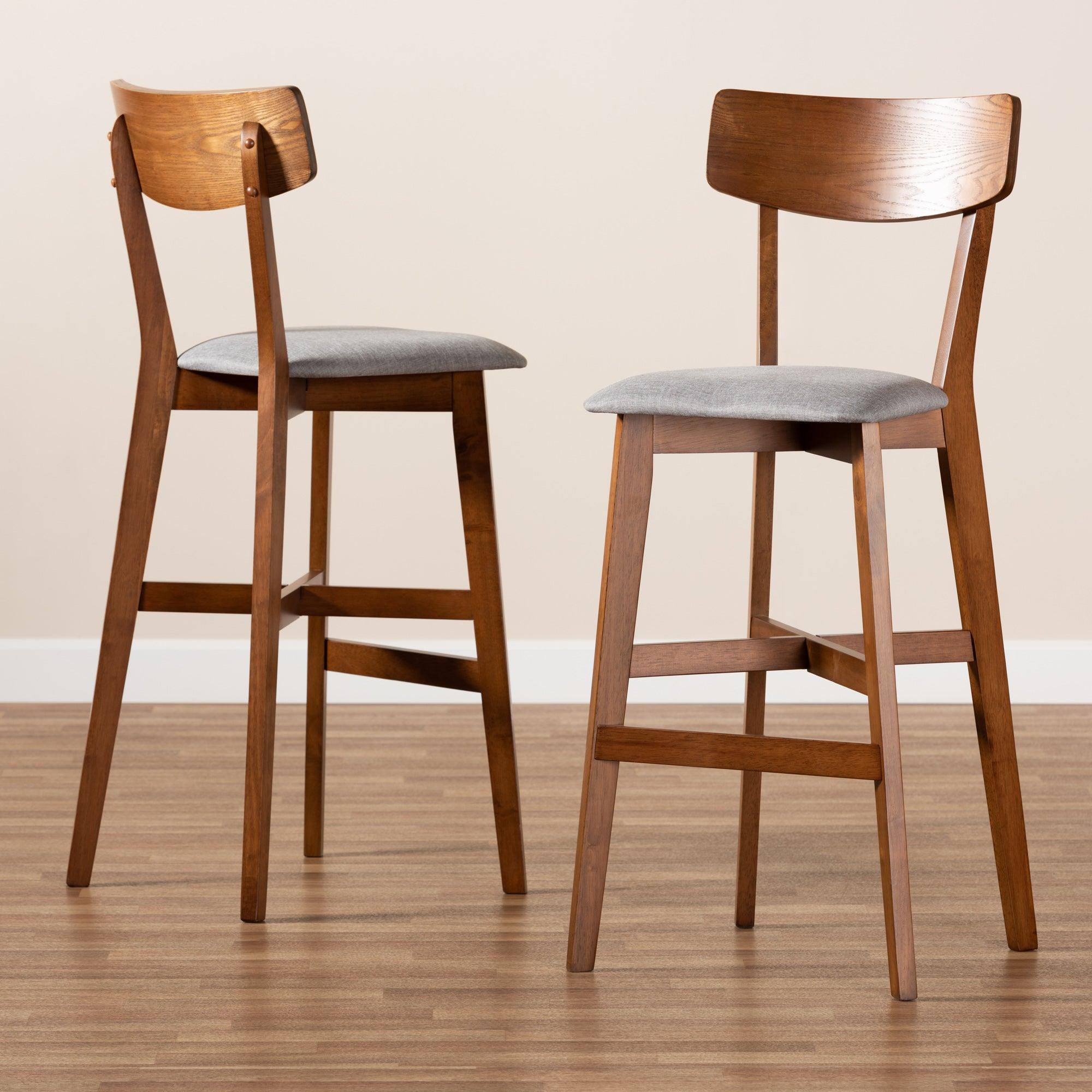 Cameron Modern and Contemporary Transitional Fabric Upholstered and Finished Wood 2-Piece Bar Stool Set