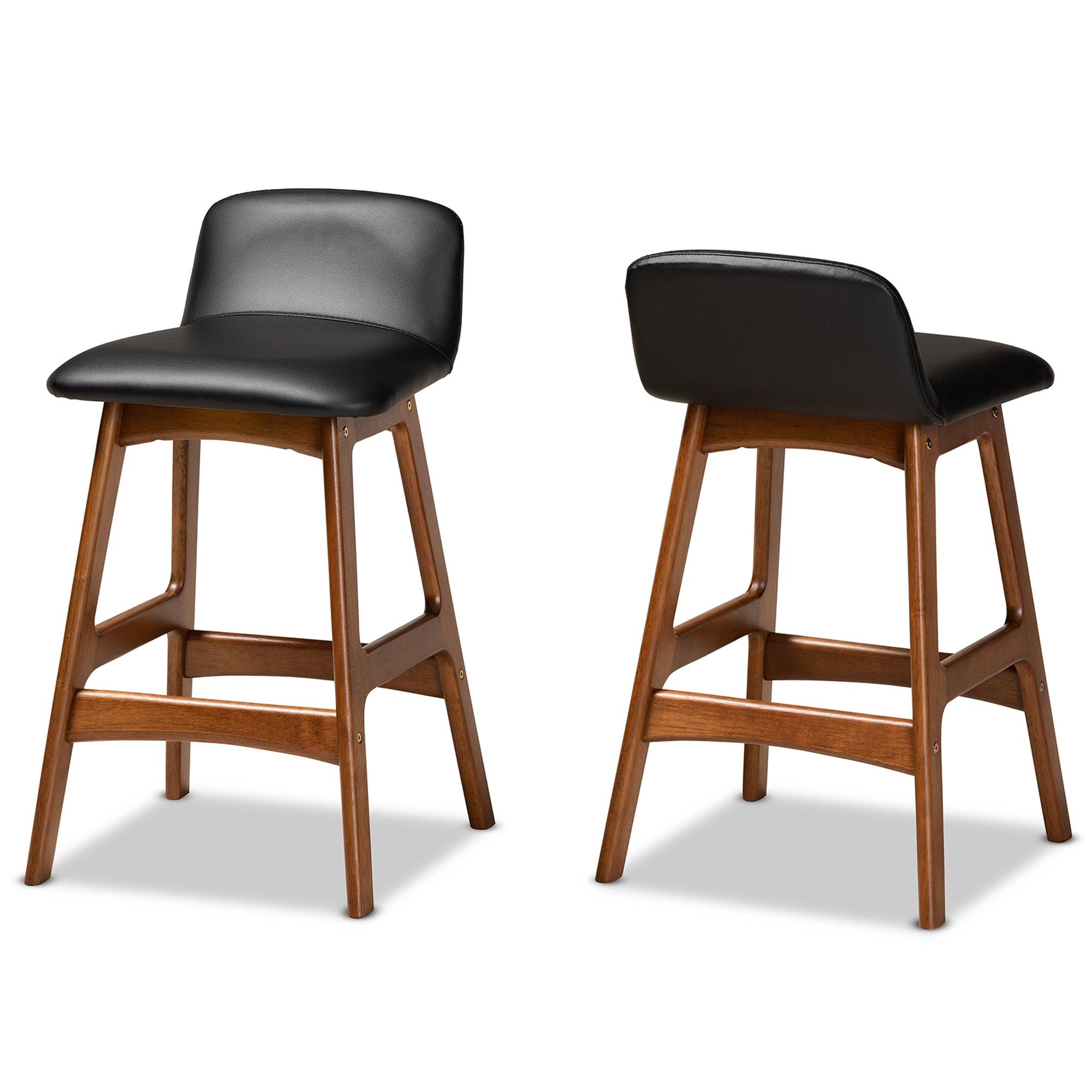 Darrin Mid-Century Modern Faux Leather Upholstered and Finished Wood 2-Piece Counter Stool Set