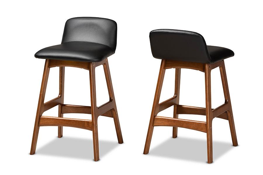 Darrin Mid-Century Modern Faux Leather Upholstered and Finished Wood 2-Piece Counter Stool Set