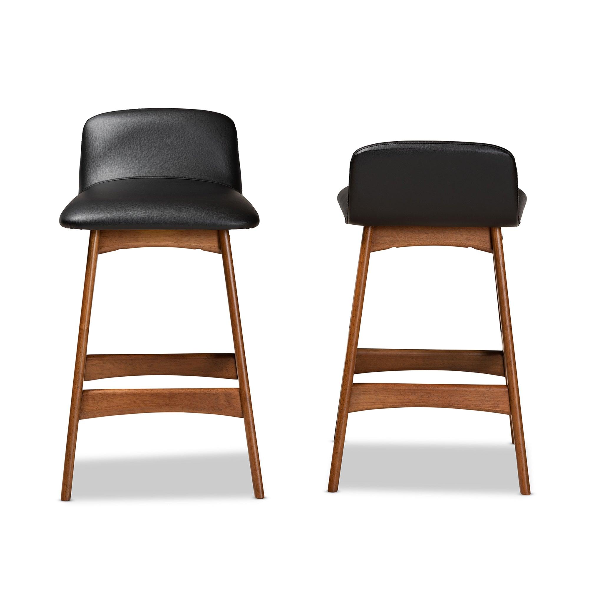 Darrin Mid-Century Modern Faux Leather Upholstered and Finished Wood 2-Piece Counter Stool Set