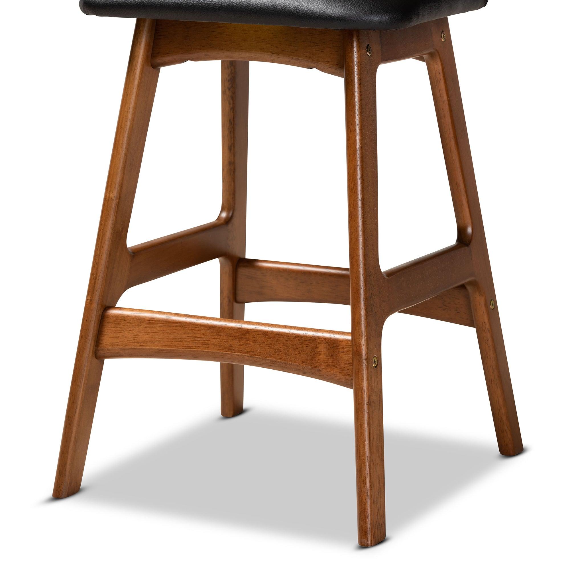 Darrin Mid-Century Modern Faux Leather Upholstered and Finished Wood 2-Piece Counter Stool Set