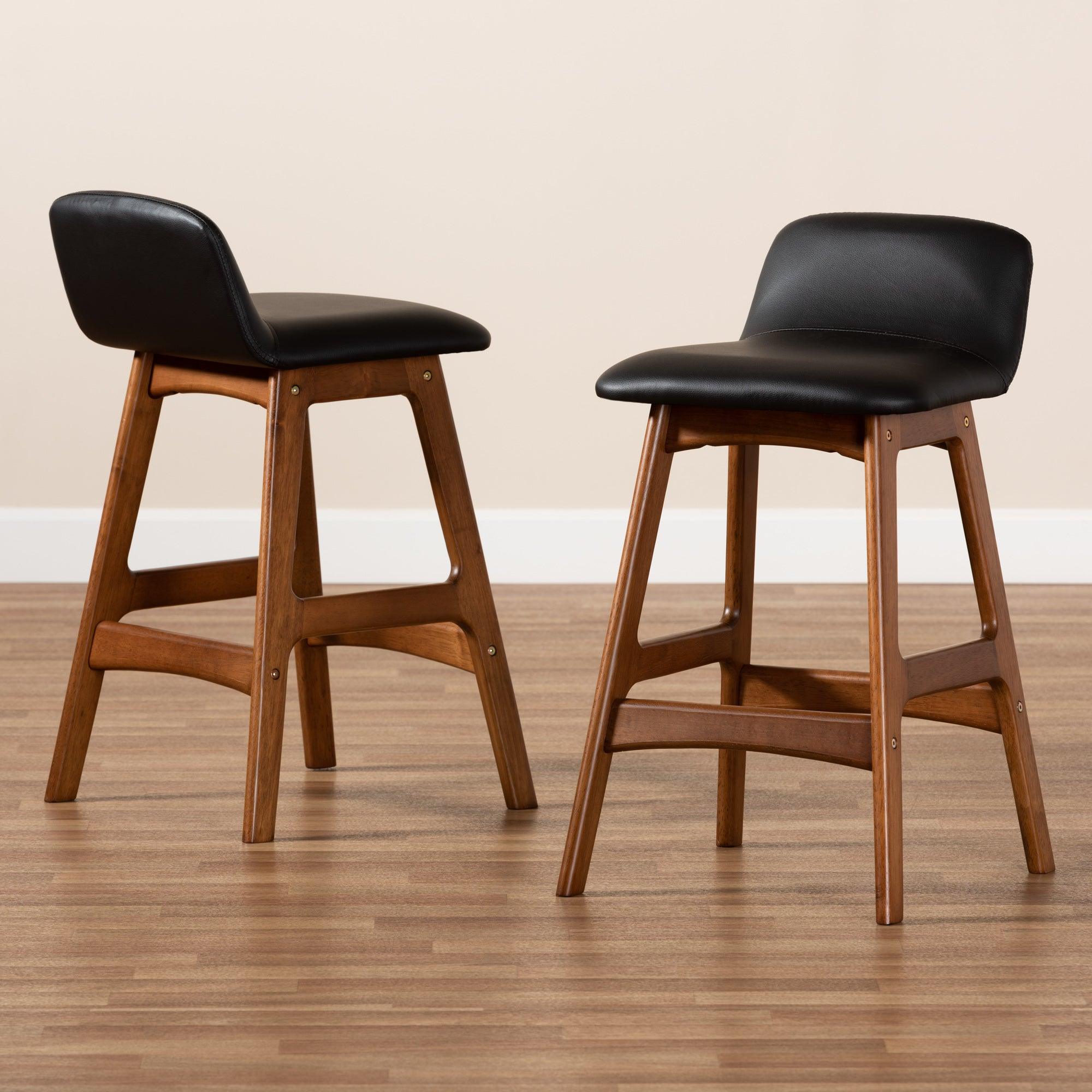 Darrin Mid-Century Modern Faux Leather Upholstered and Finished Wood 2-Piece Counter Stool Set