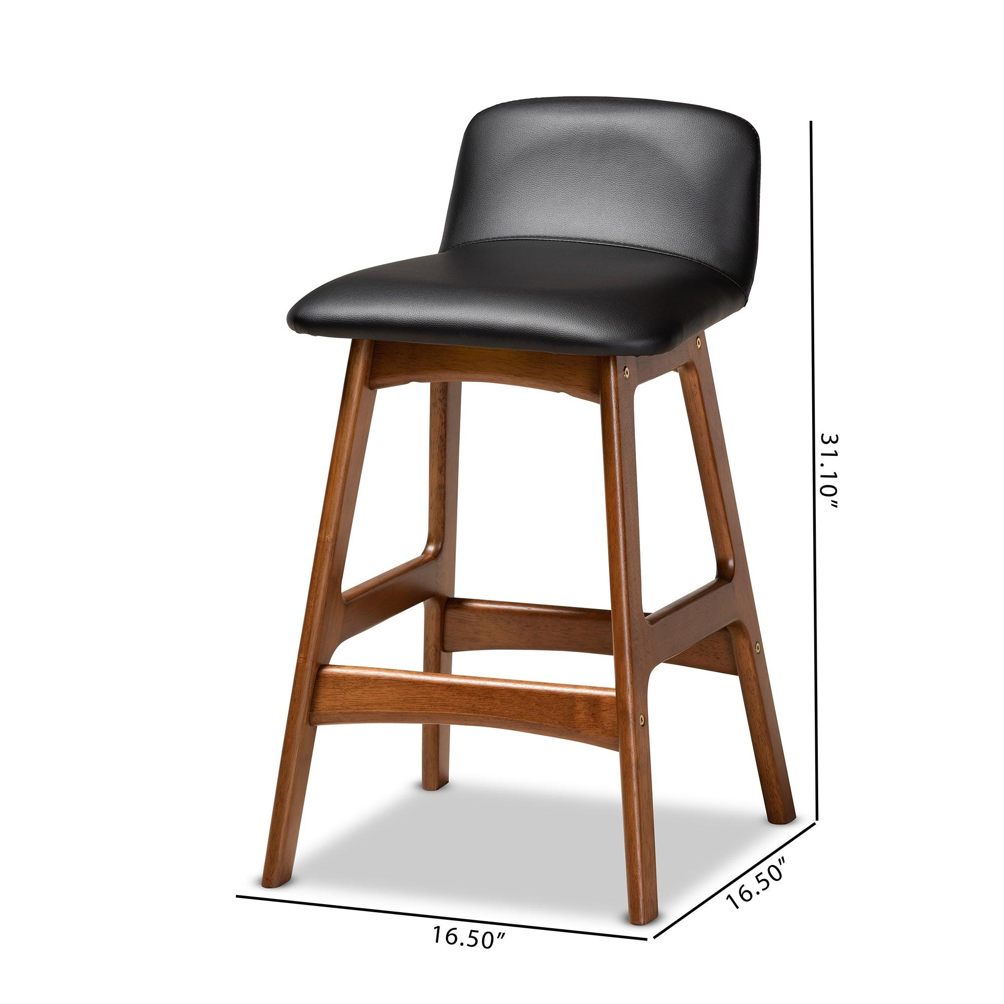 Darrin Mid-Century Modern Faux Leather Upholstered and Finished Wood 2-Piece Counter Stool Set