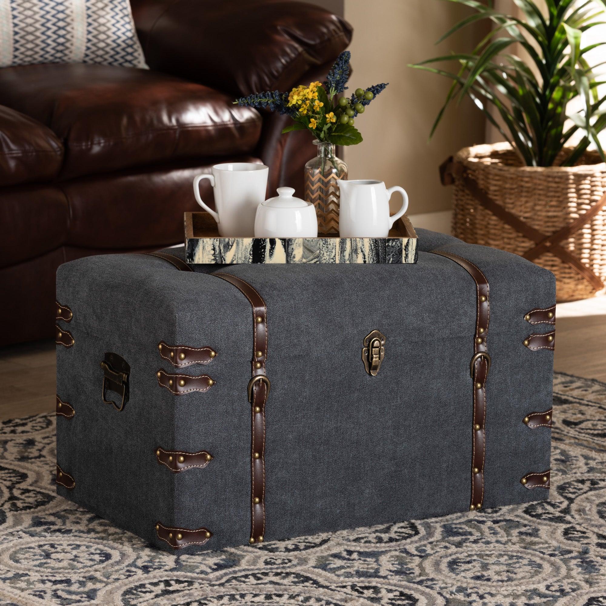 Palma Modern and Contemporary Transitional Fabric Upholstered Storage Trunk Ottoman