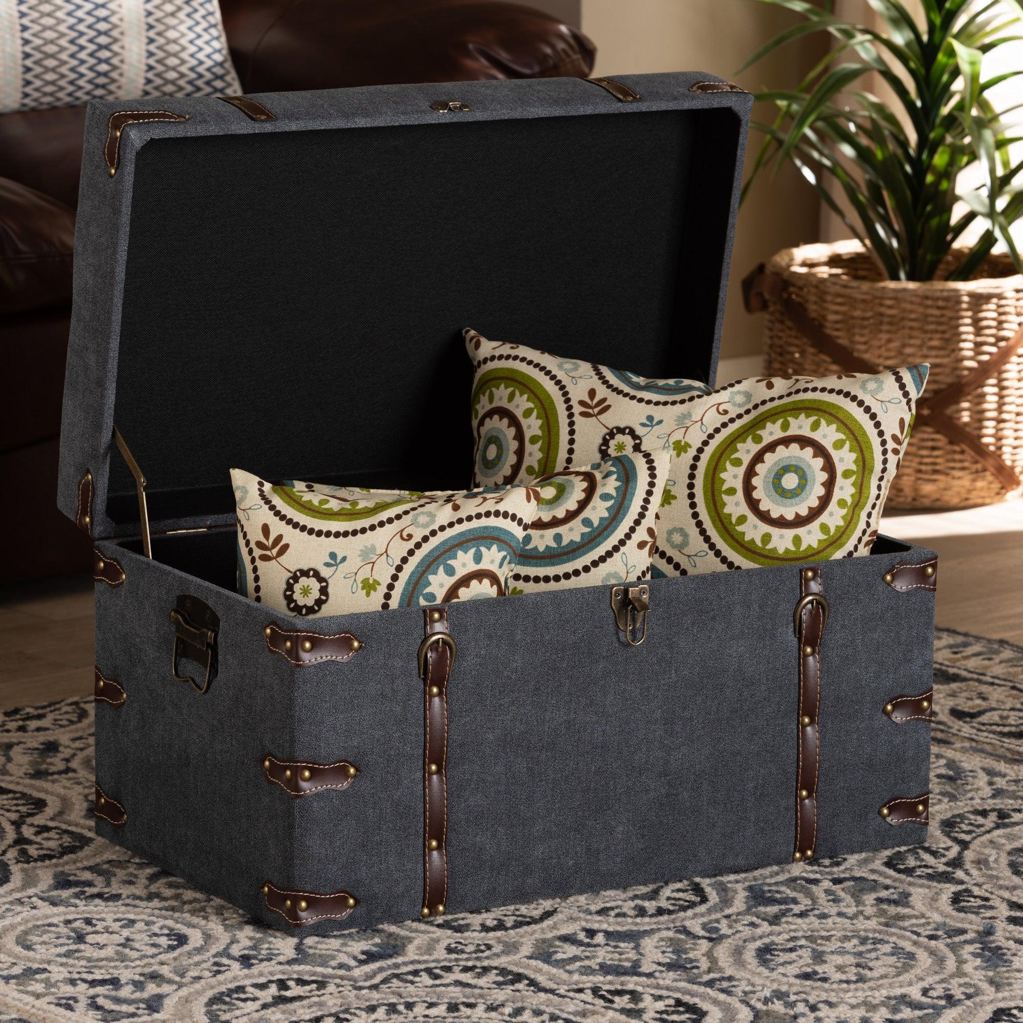 Palma Modern and Contemporary Transitional Fabric Upholstered Storage Trunk Ottoman