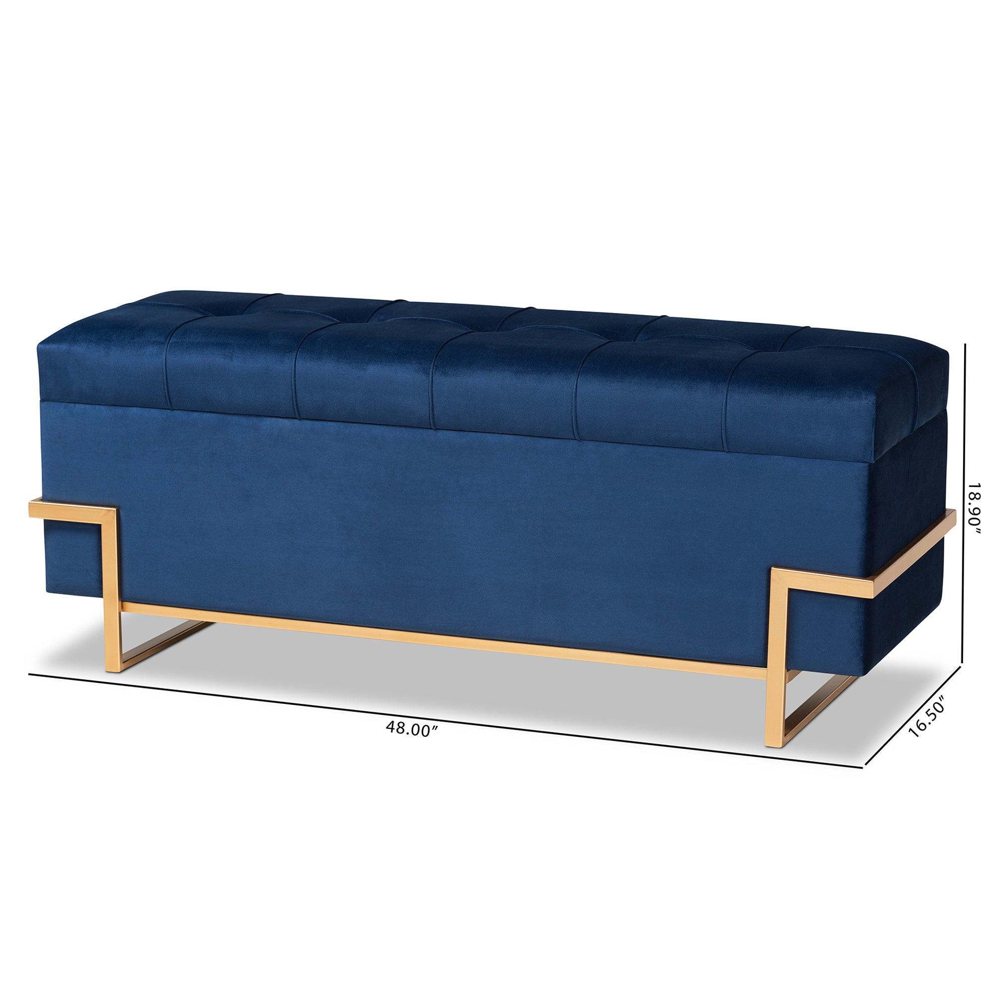 Parker Glam and Luxe Velvet Upholstered and Metal Finished Storage Ottoman