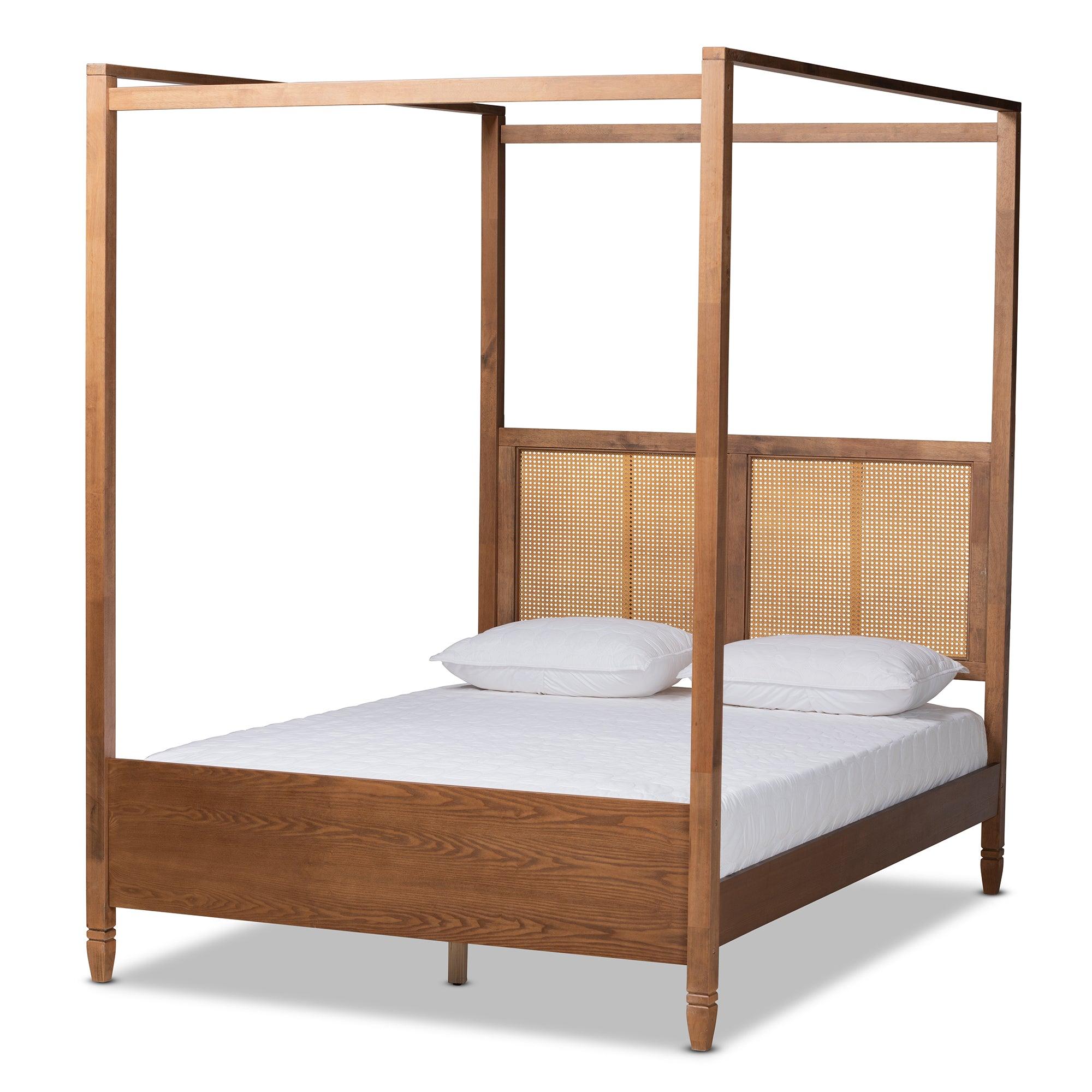 Malia Modern and Contemporary Finished Wood and Synthetic Rattan Canopy Bed