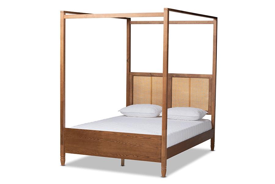 Malia Modern and Contemporary Finished Wood and Synthetic Rattan Canopy Bed