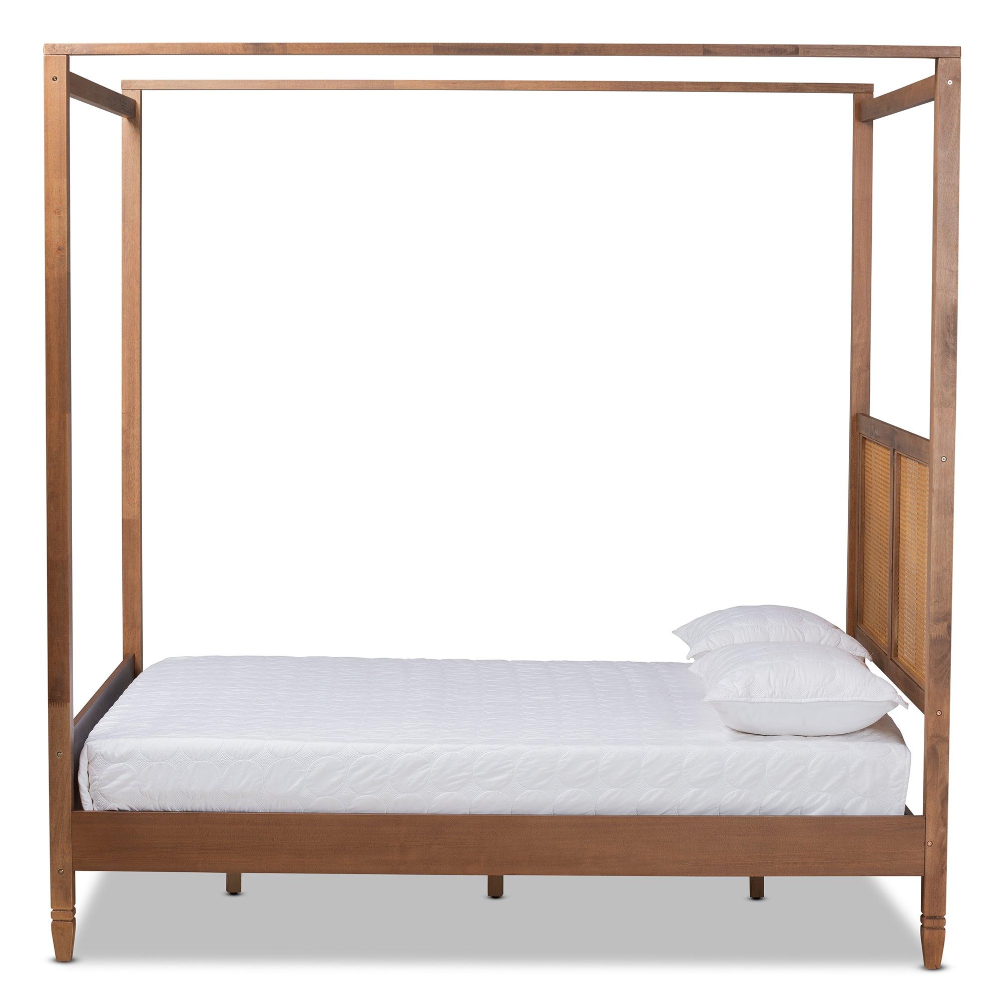 Malia Modern and Contemporary Finished Wood and Synthetic Rattan Canopy Bed