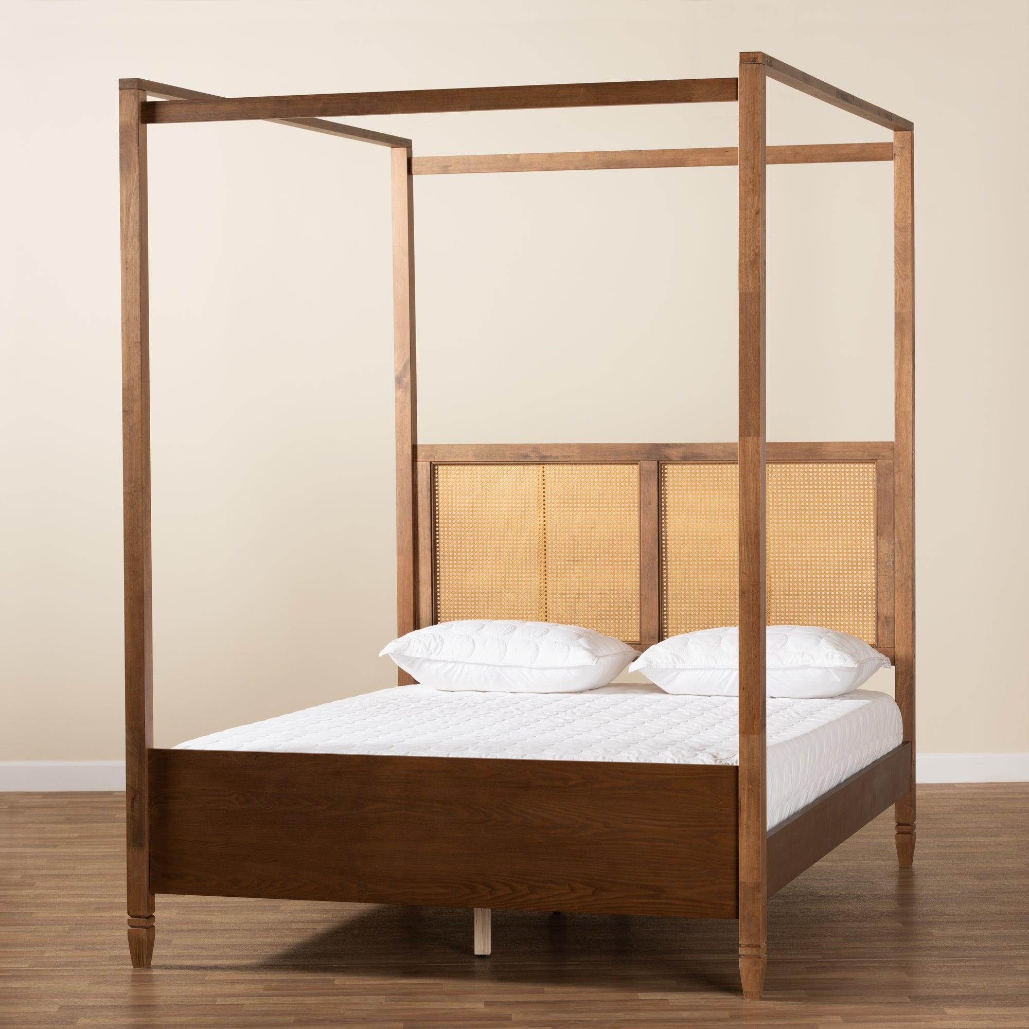 Malia Modern and Contemporary Finished Wood and Synthetic Rattan Canopy Bed