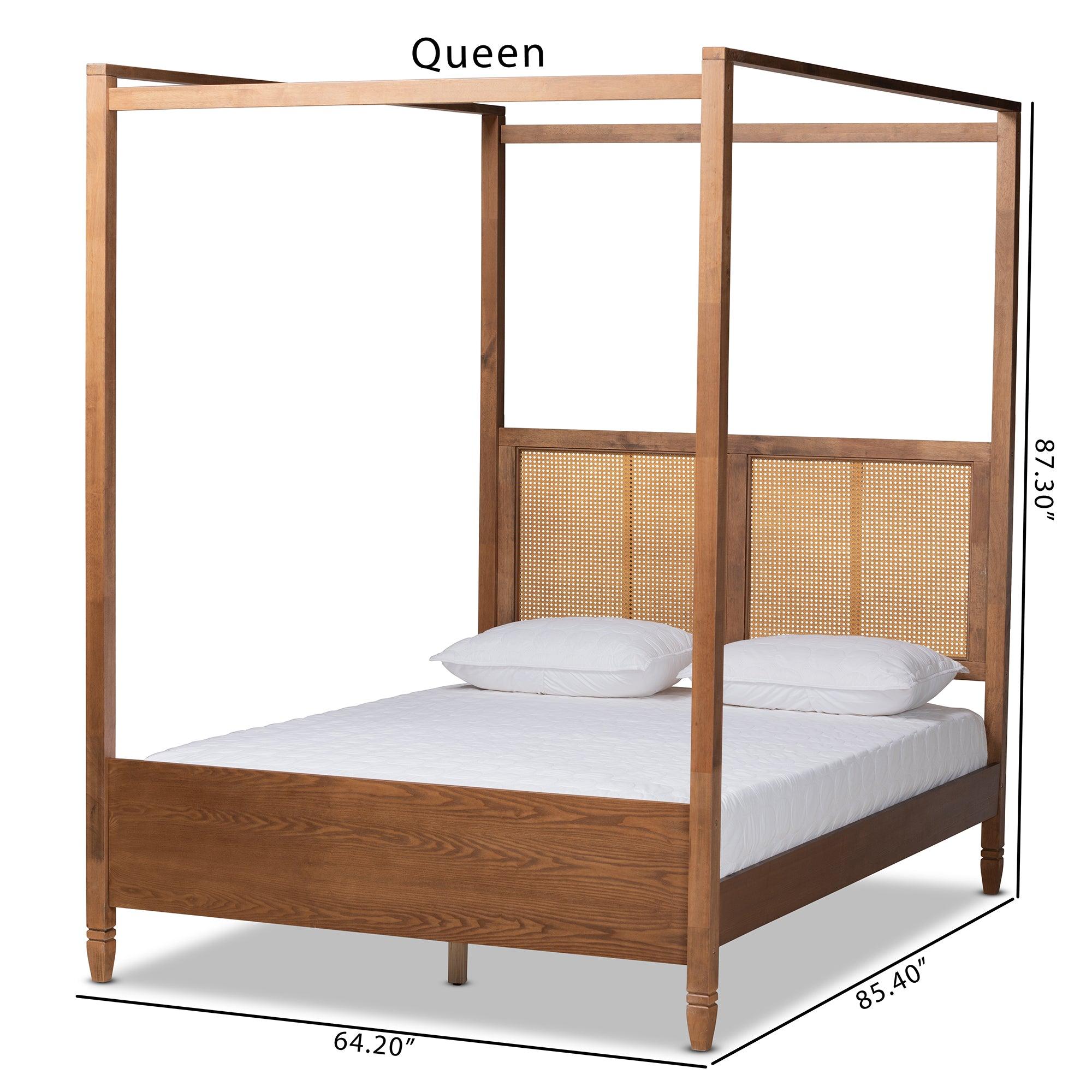 Malia Modern and Contemporary Finished Wood and Synthetic Rattan Canopy Bed