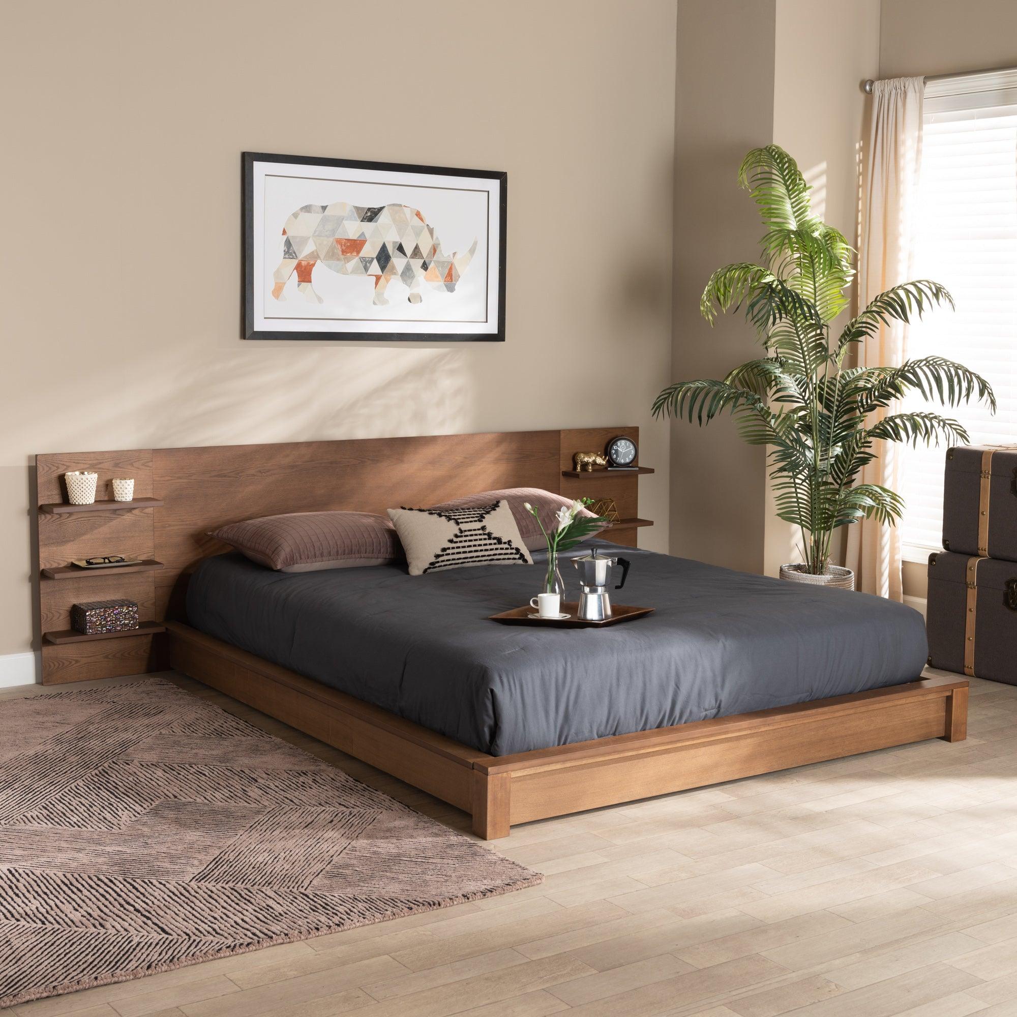 Elina Modern and Contemporary Finished Wood Platform Storage Bed with Shelves