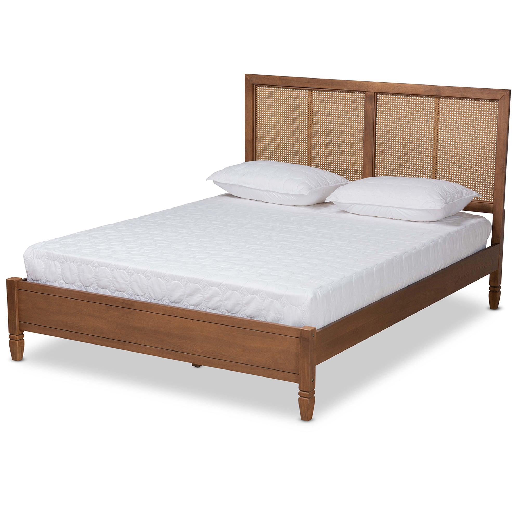 mond Mid-Century Modern Finished Wood and Synthetic Rattan Platform Bed