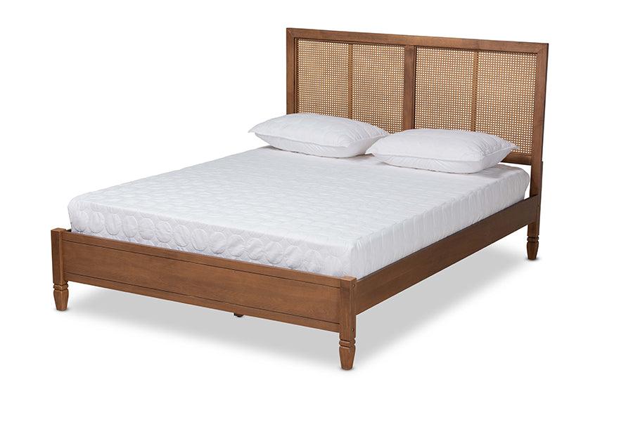 mond Mid-Century Modern Finished Wood and Synthetic Rattan Platform Bed