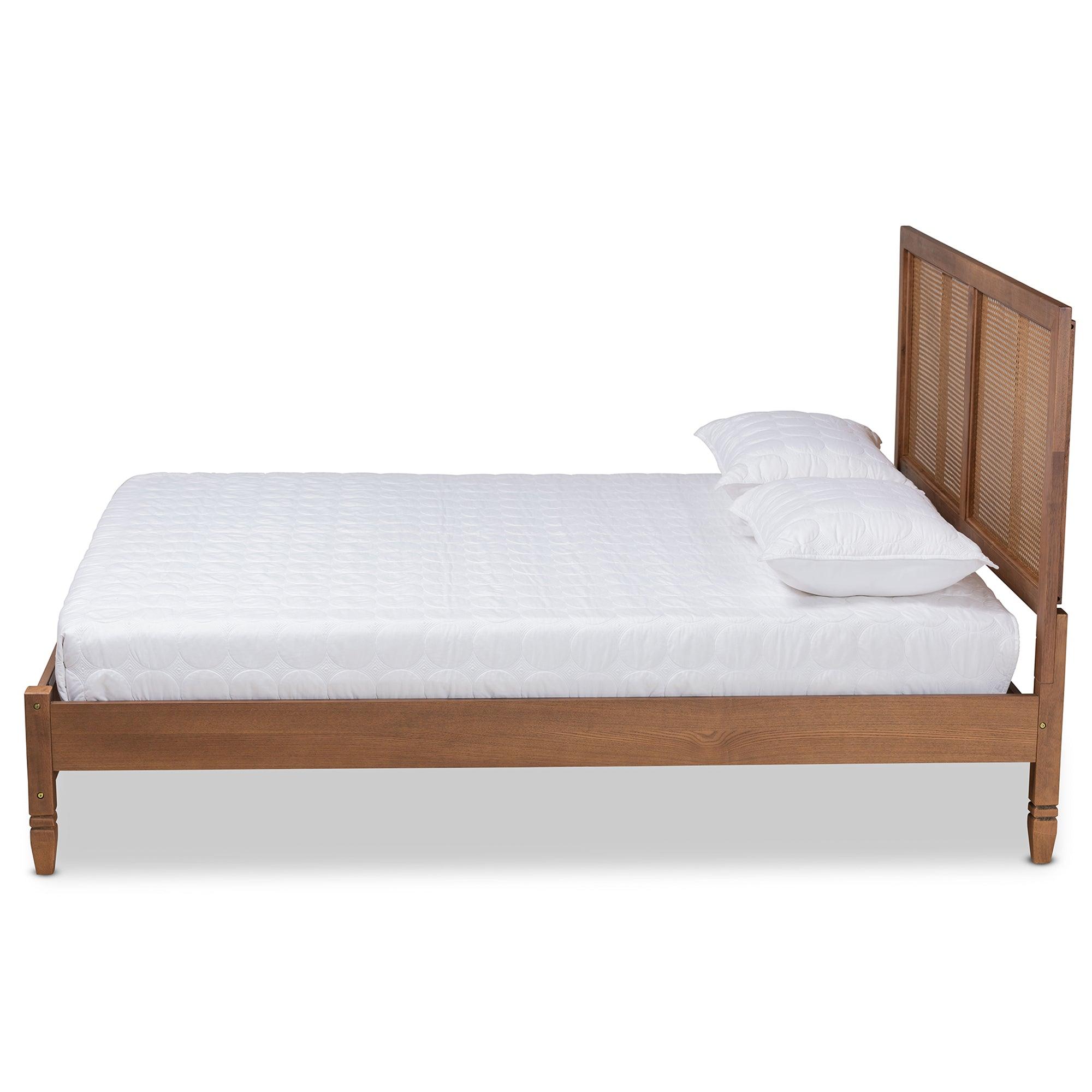 mond Mid-Century Modern Finished Wood and Synthetic Rattan Platform Bed