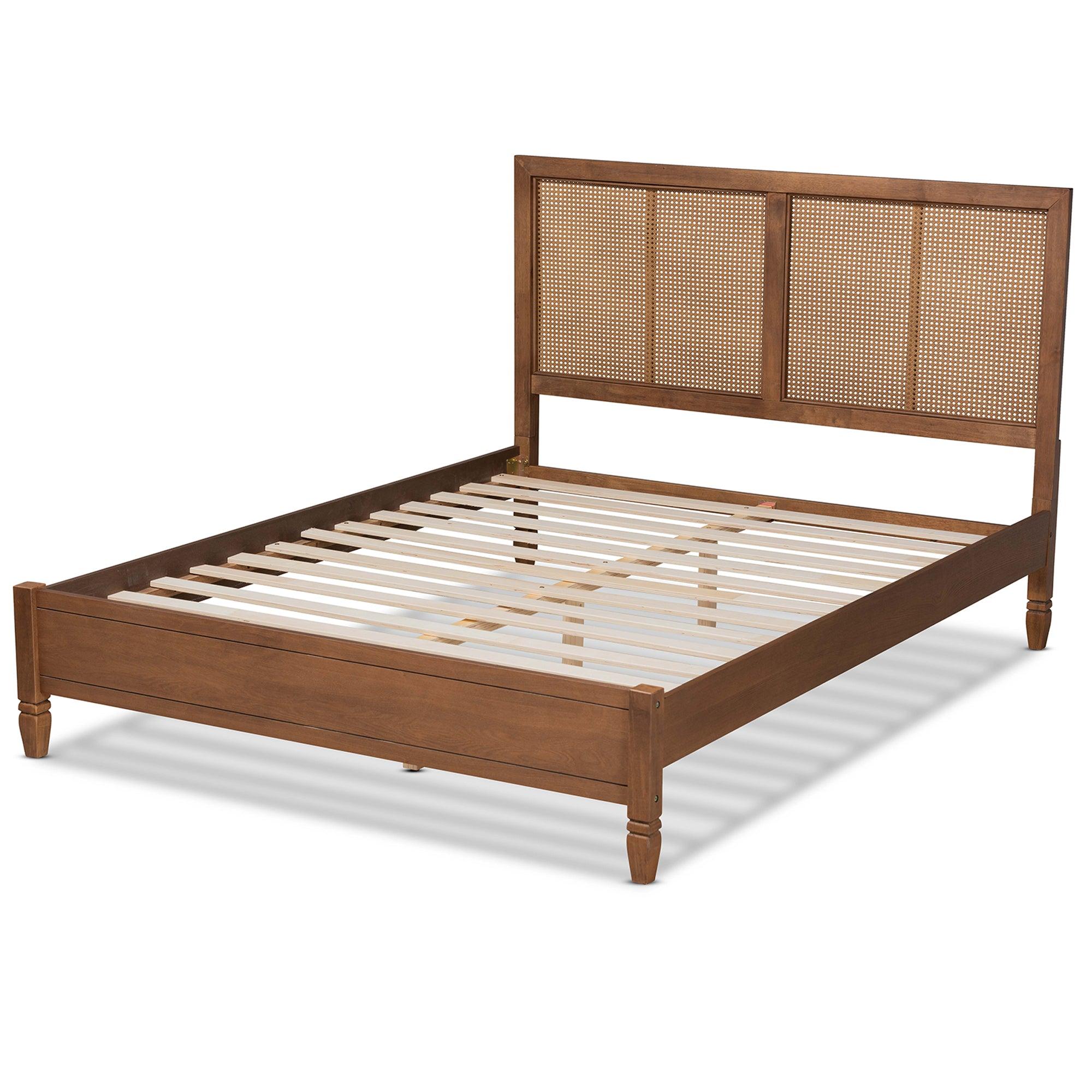 mond Mid-Century Modern Finished Wood and Synthetic Rattan Platform Bed