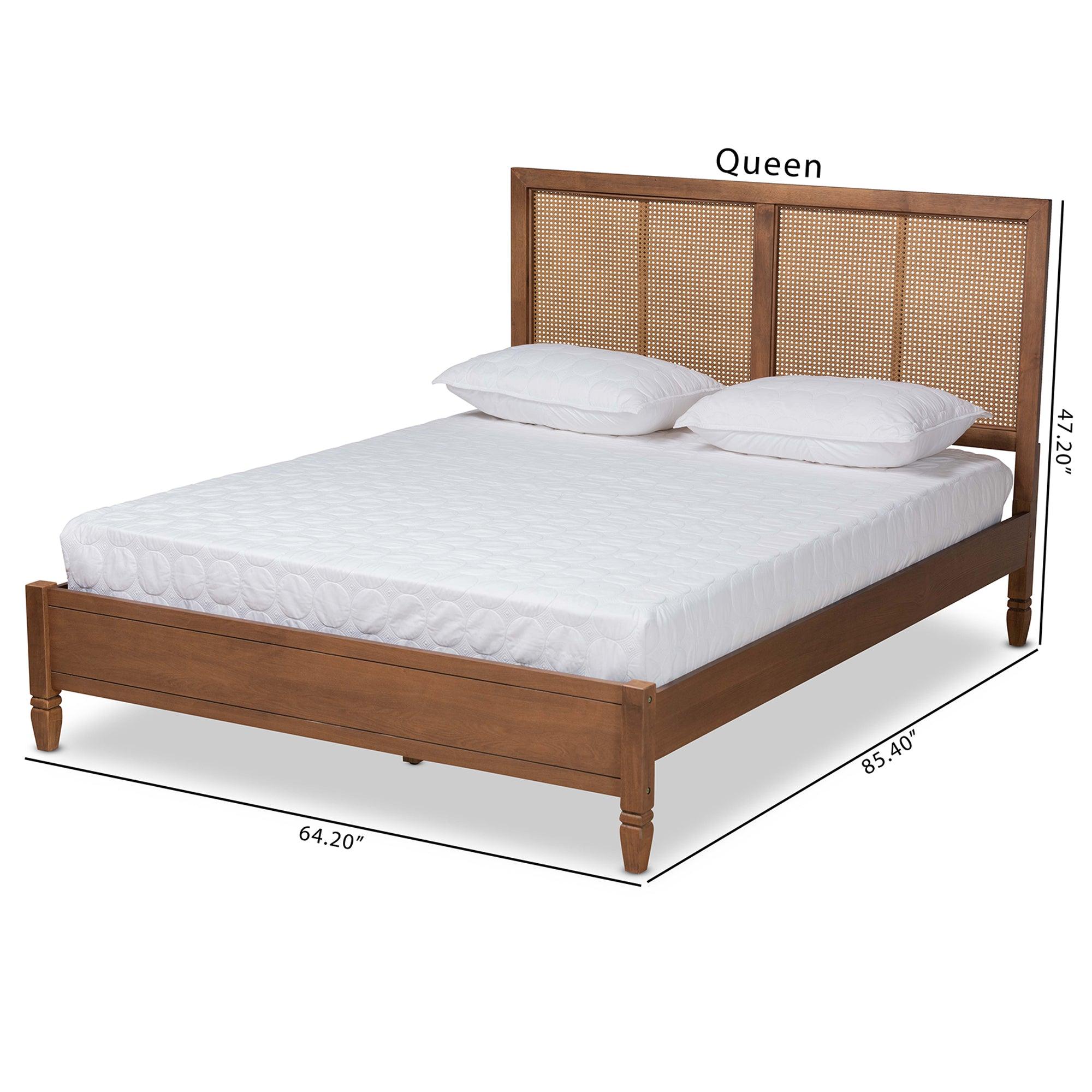 mond Mid-Century Modern Finished Wood and Synthetic Rattan Platform Bed