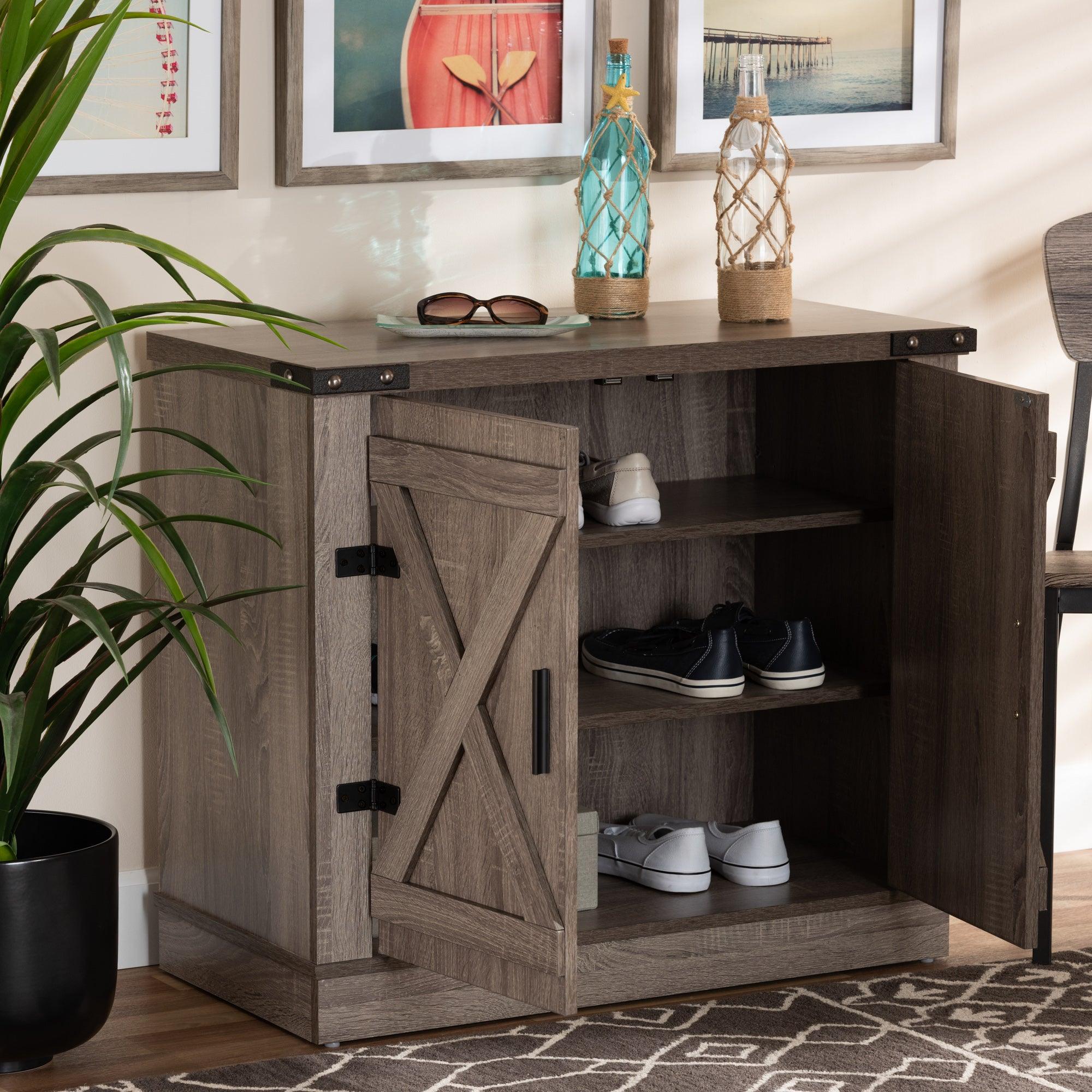 Wayne Modern Contemporary Farmhouse Finished Wood 2-Door Shoe Storage Cabinet