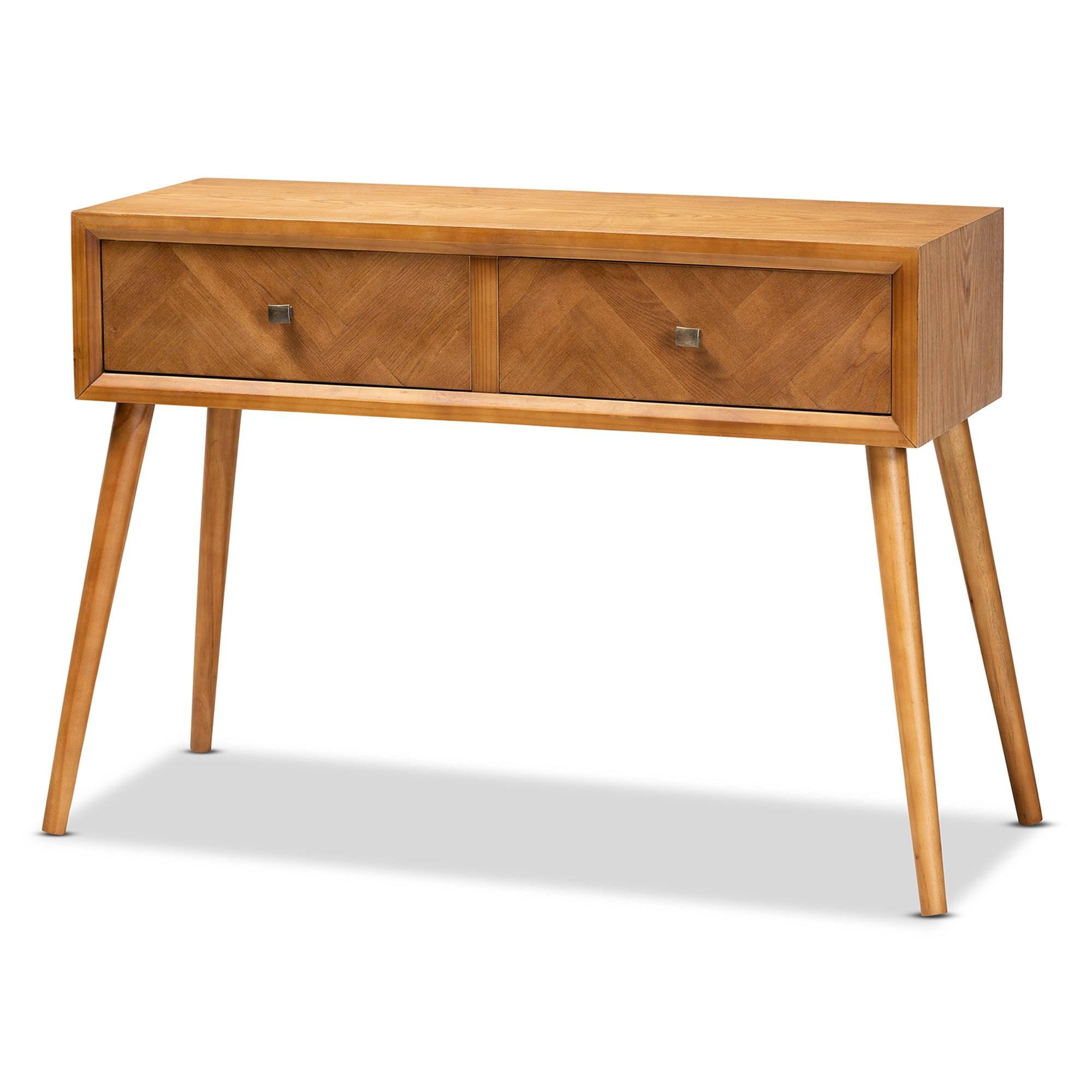 Mae Mid-Century Modern Finished Wood 2-Drawer Console Table