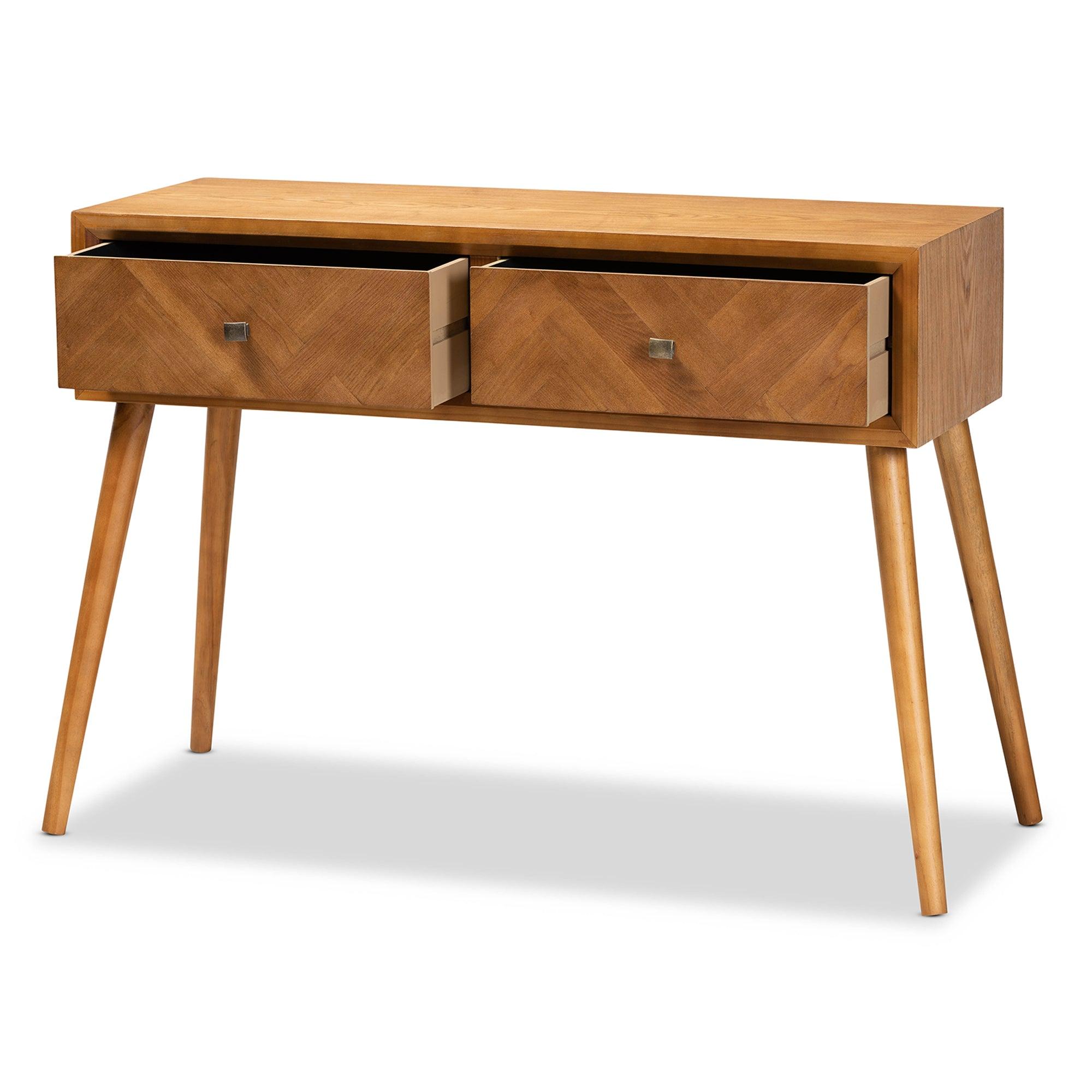 Mae Mid-Century Modern Finished Wood 2-Drawer Console Table